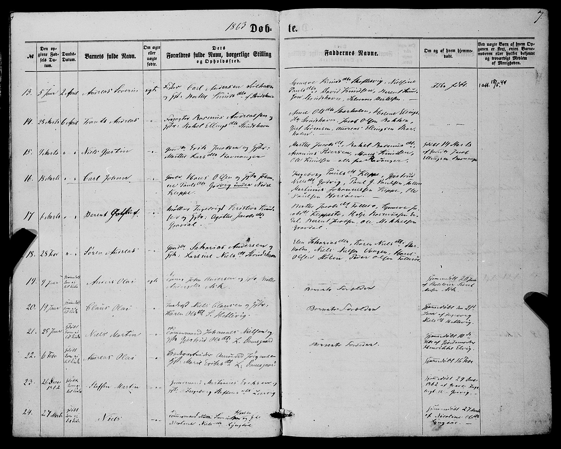 Askøy Sokneprestembete, SAB/A-74101/H/Ha/Haa/Haaa/L0009: Parish register (official) no. A 9, 1863-1877, p. 7