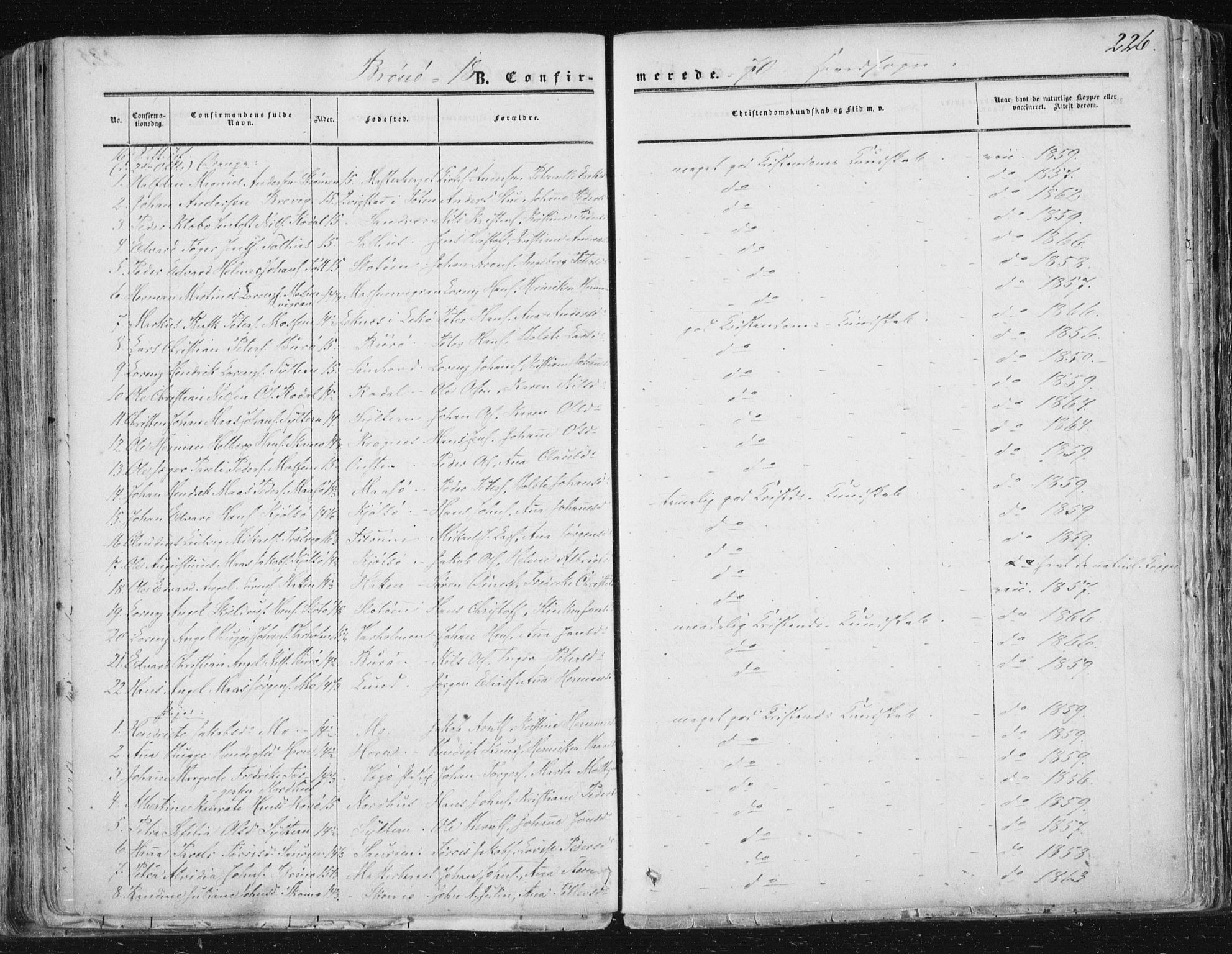 Ministerialprotokoller, klokkerbøker og fødselsregistre - Nordland, SAT/A-1459/813/L0198: Parish register (official) no. 813A08, 1834-1874, p. 226