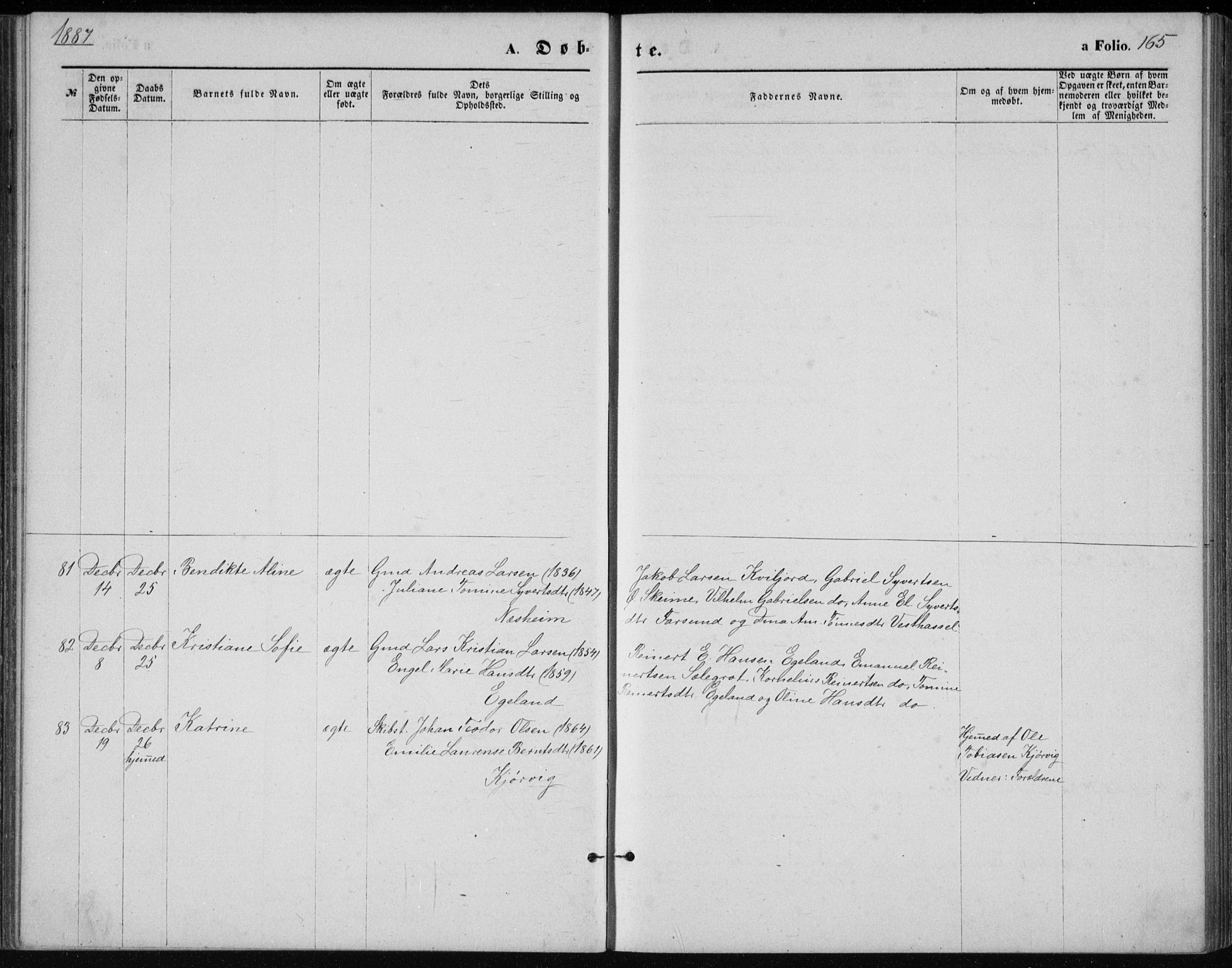 Lista sokneprestkontor, AV/SAK-1111-0027/F/Fb/L0004: Parish register (copy) no. B 4, 1877-1891, p. 165