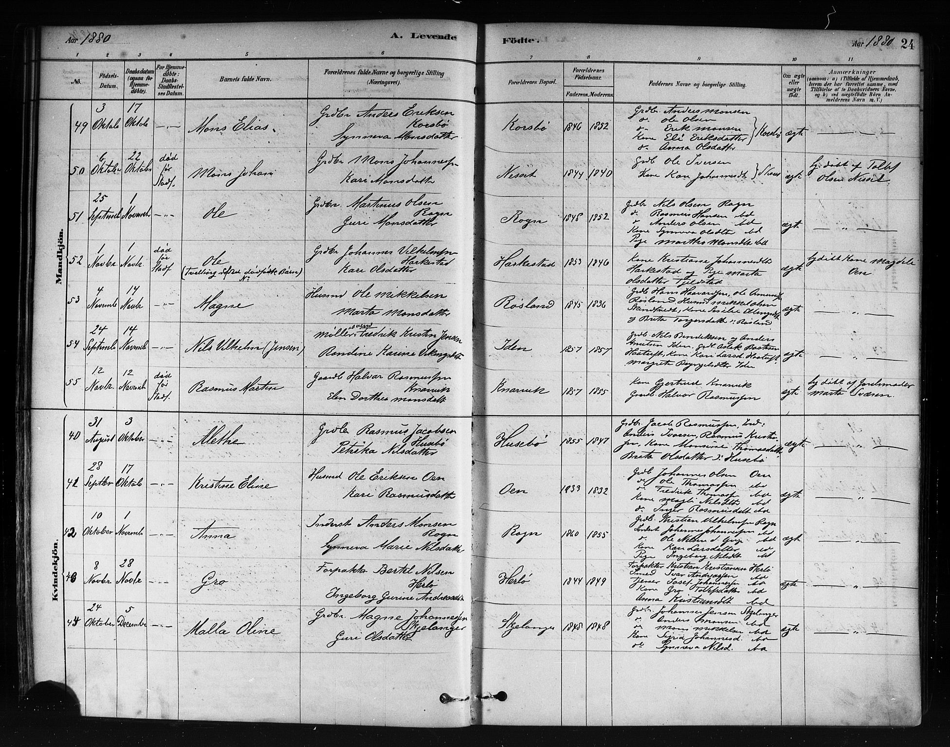 Herdla Sokneprestembete, AV/SAB-A-75701/H/Haa: Parish register (official) no. A 3, 1878-1890, p. 24