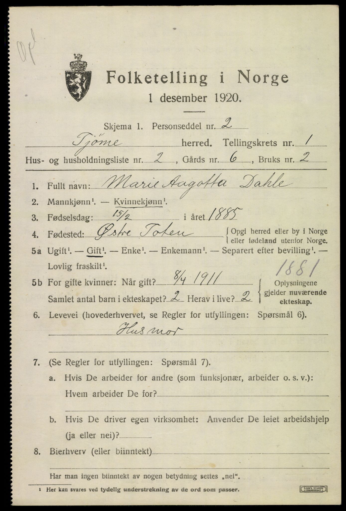 SAKO, 1920 census for Tjøme, 1920, p. 1523