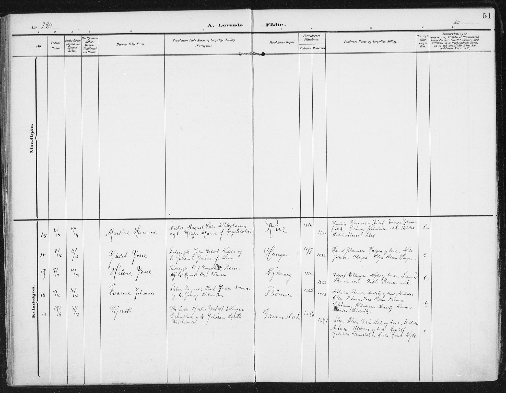 Ministerialprotokoller, klokkerbøker og fødselsregistre - Nordland, SAT/A-1459/892/L1321: Parish register (official) no. 892A02, 1902-1918, p. 51