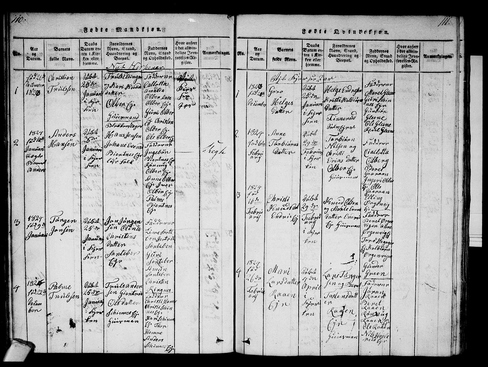 Krødsherad kirkebøker, SAKO/A-19/F/Fa/L0001: Parish register (official) no. 1, 1815-1829, p. 110-111