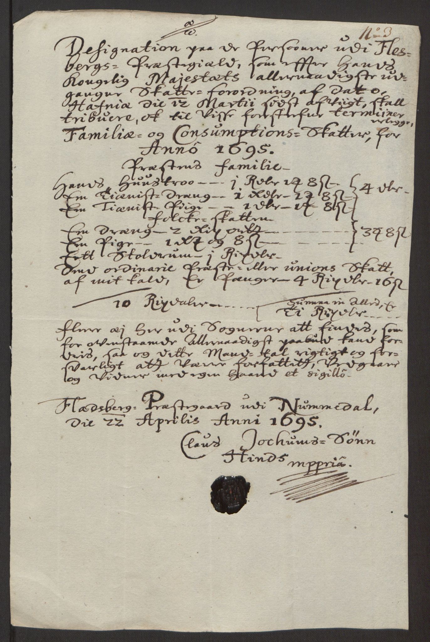 Rentekammeret inntil 1814, Reviderte regnskaper, Fogderegnskap, AV/RA-EA-4092/R24/L1575: Fogderegnskap Numedal og Sandsvær, 1692-1695, p. 411