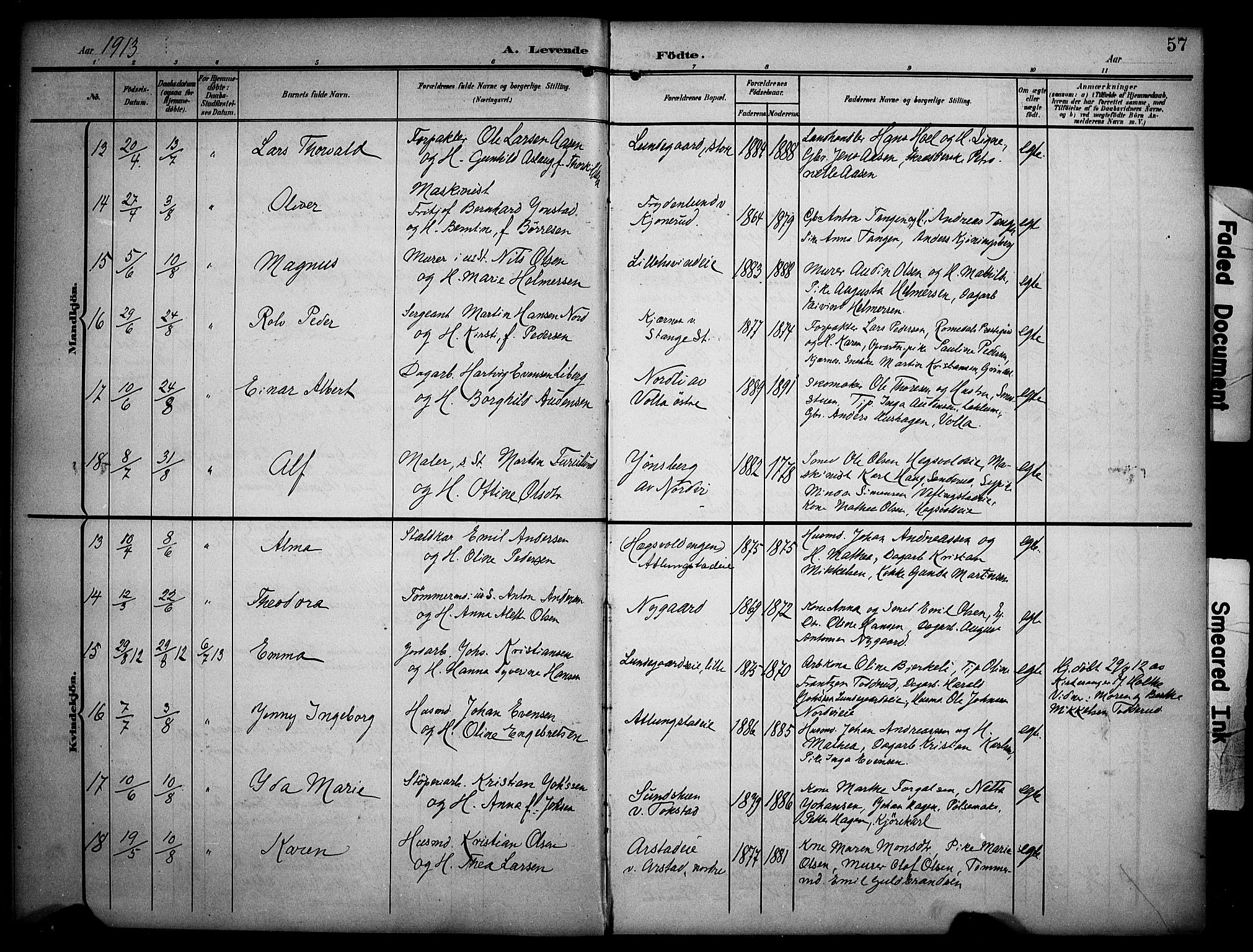 Stange prestekontor, AV/SAH-PREST-002/K/L0022: Parish register (official) no. 22, 1903-1914, p. 57