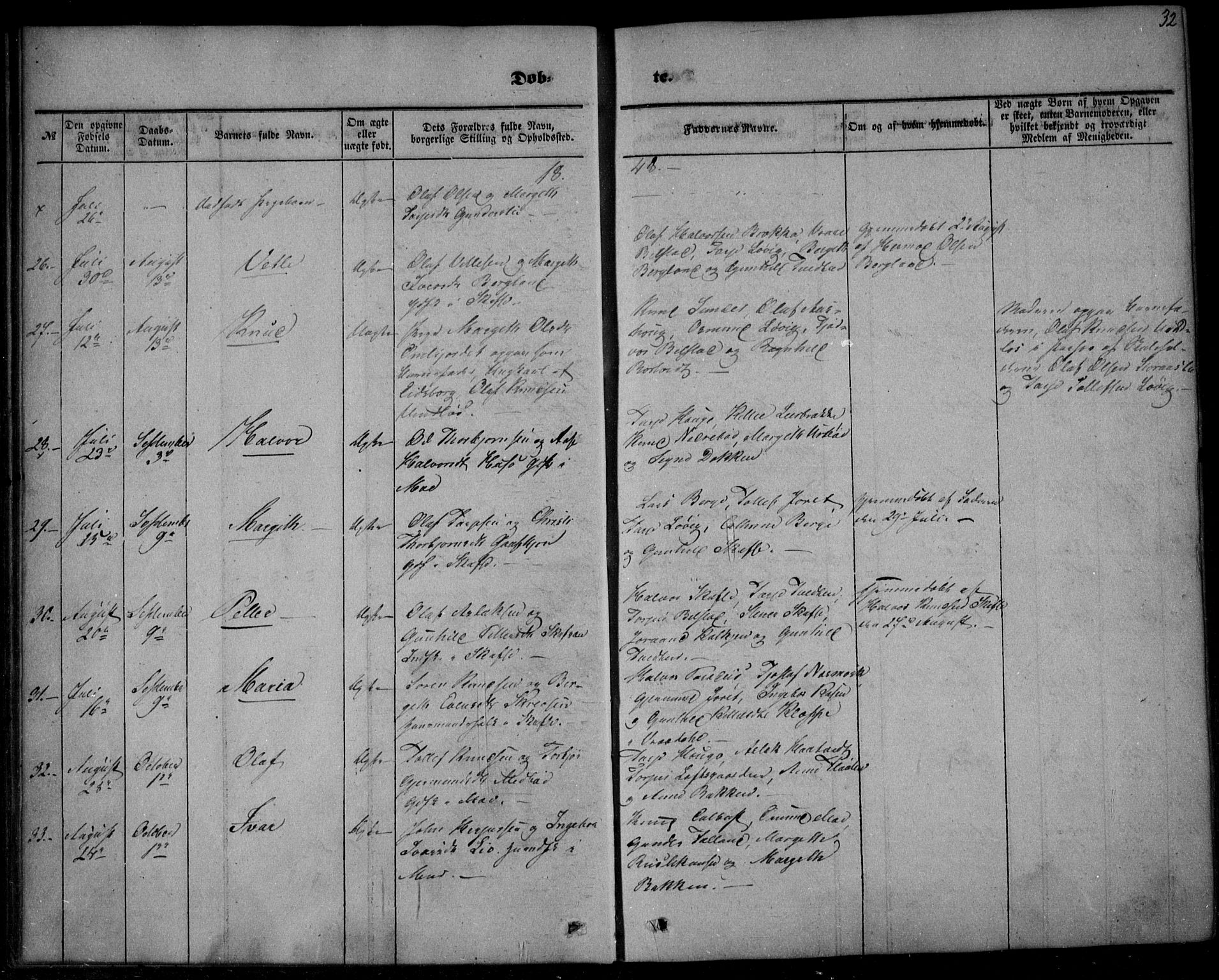 Mo kirkebøker, AV/SAKO-A-286/F/Fa/L0005: Parish register (official) no. I 5, 1844-1864, p. 32