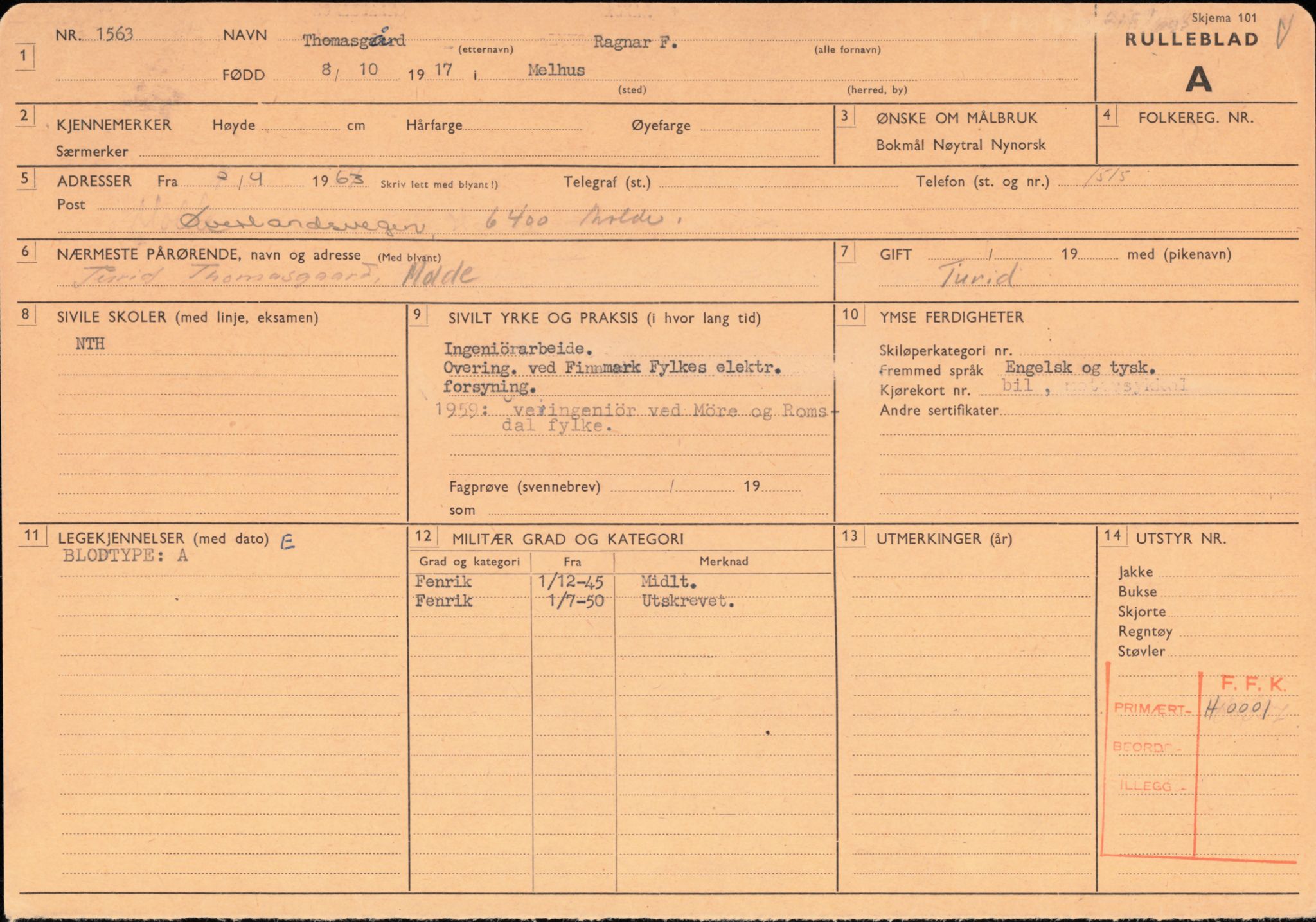 Forsvaret, Forsvarets overkommando/Luftforsvarsstaben, AV/RA-RAFA-4079/P/Pa/L0052: Personellpapirer, 1917, p. 233