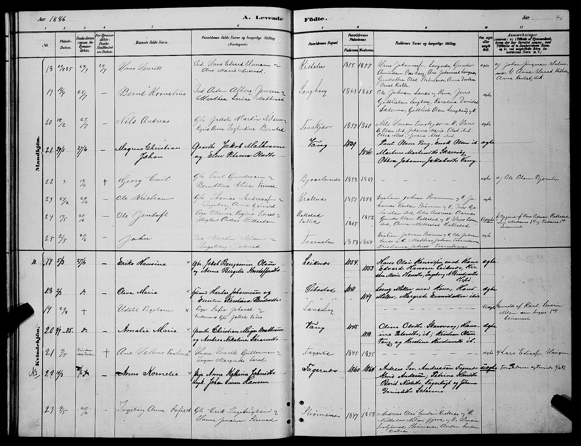 Lenvik sokneprestembete, AV/SATØ-S-1310/H/Ha/Hab/L0006klokker: Parish register (copy) no. 6, 1881-1889, p. 40