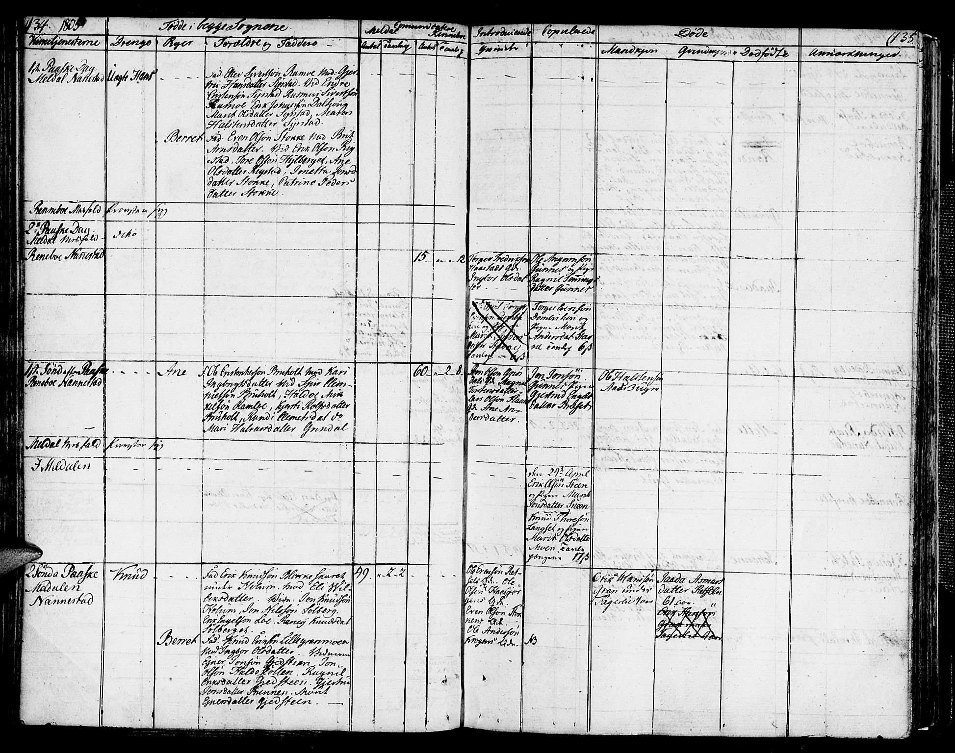 Ministerialprotokoller, klokkerbøker og fødselsregistre - Sør-Trøndelag, AV/SAT-A-1456/672/L0852: Parish register (official) no. 672A05, 1776-1815, p. 134-135