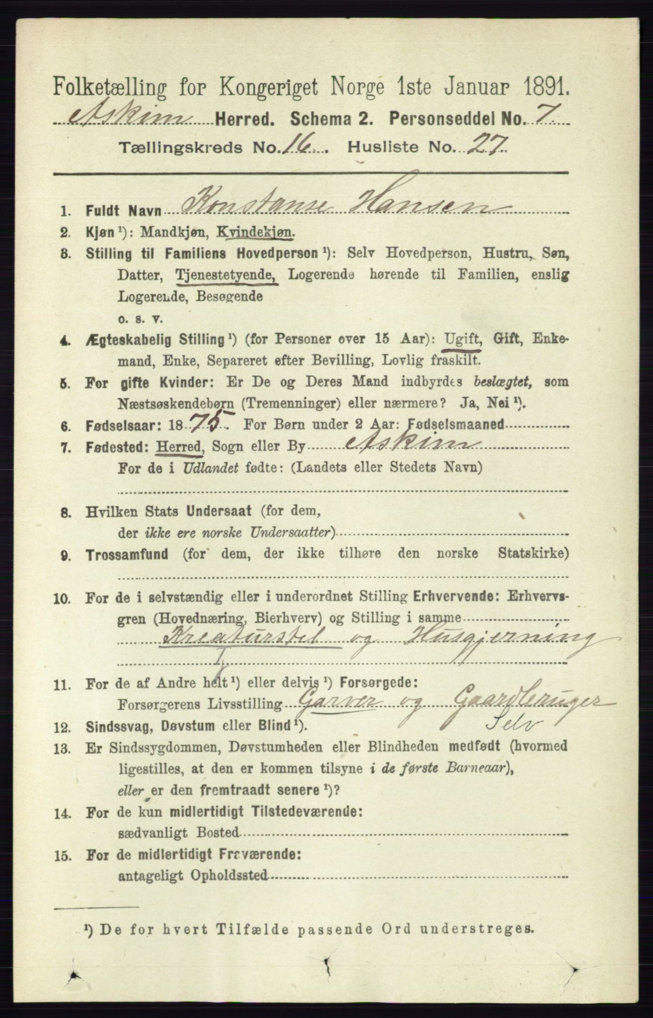 RA, 1891 census for 0124 Askim, 1891, p. 2802