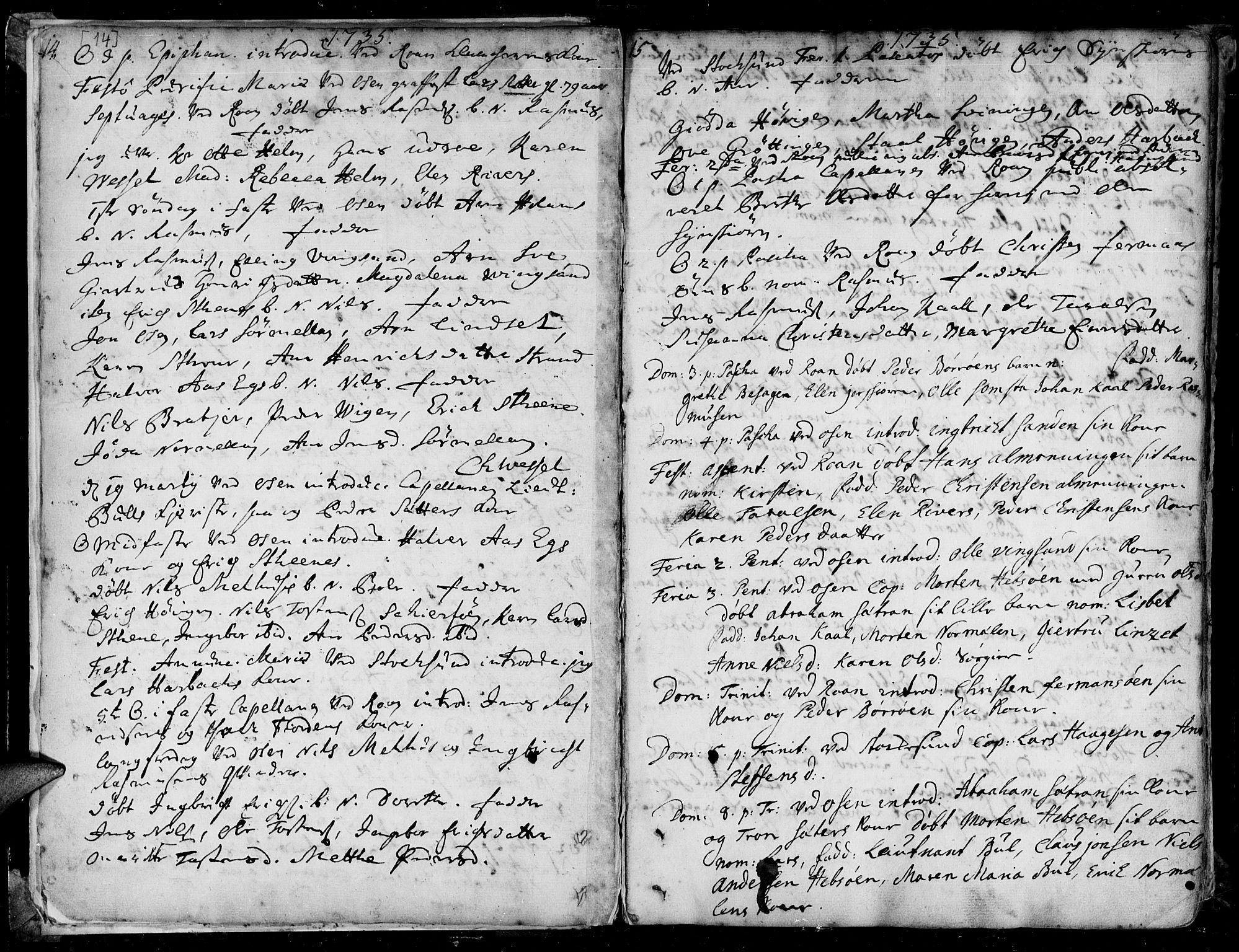 Ministerialprotokoller, klokkerbøker og fødselsregistre - Sør-Trøndelag, AV/SAT-A-1456/657/L0700: Parish register (official) no. 657A01, 1732-1801, p. 14-15