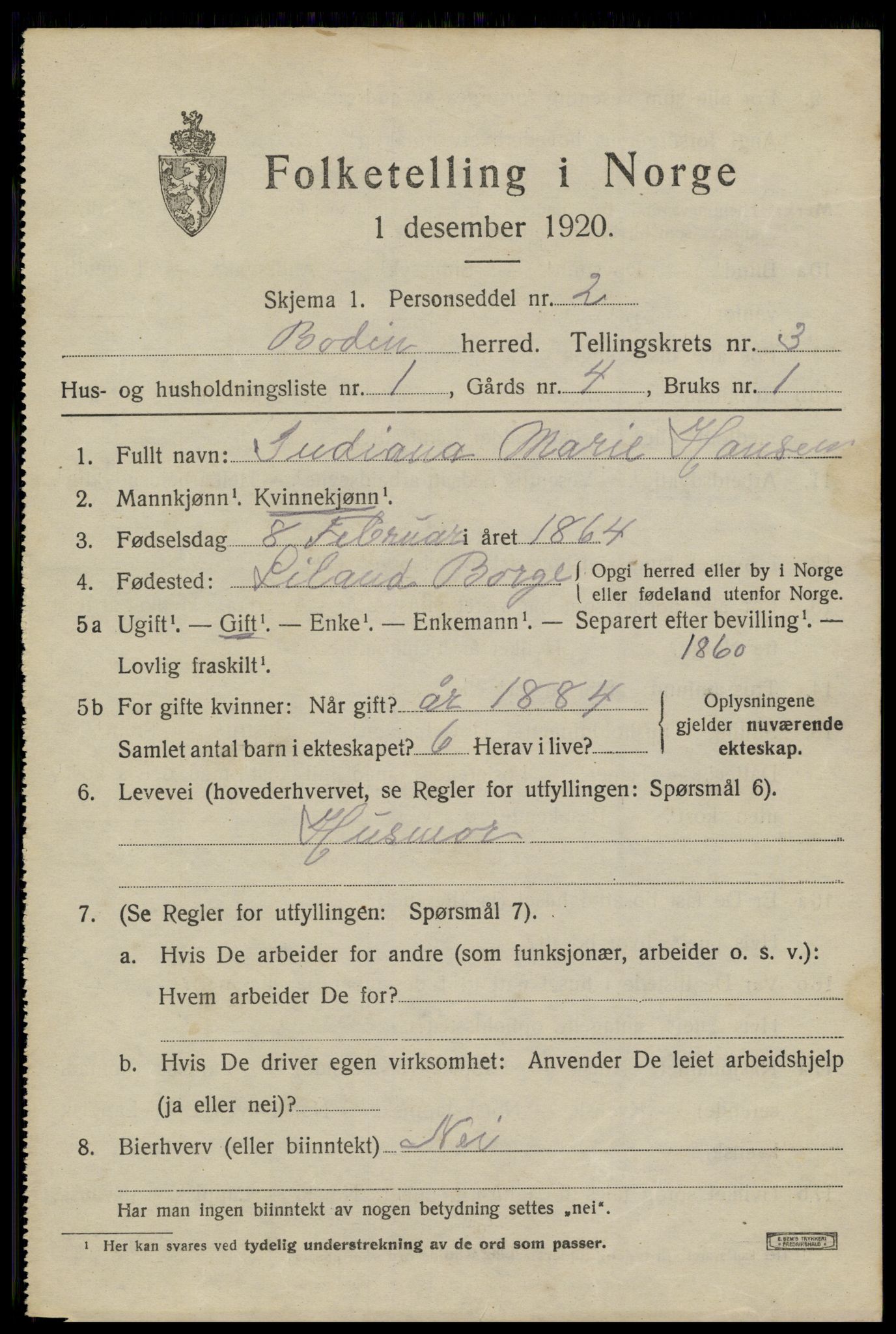 SAT, 1920 census for Bodin, 1920, p. 2106