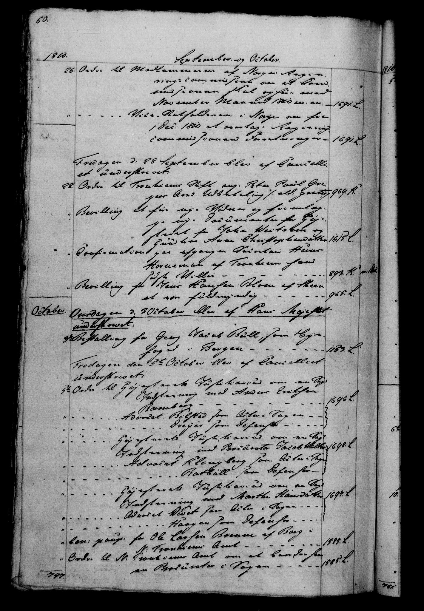 Danske Kanselli 1800-1814, RA/EA-3024/H/Hf/Hfb/Hfbc/L0011: Underskrivelsesbok m. register, 1810, p. 60