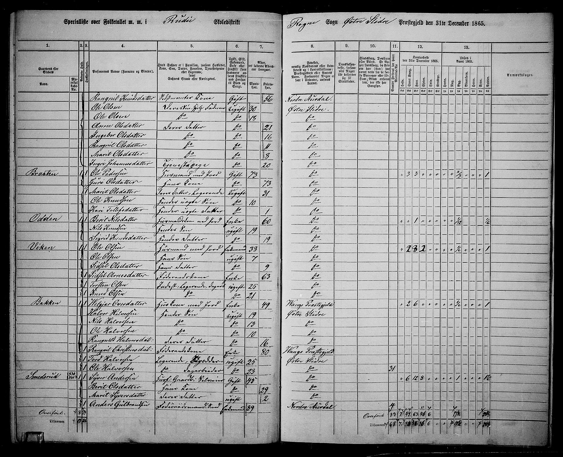 RA, 1865 census for Øystre Slidre, 1865, p. 117