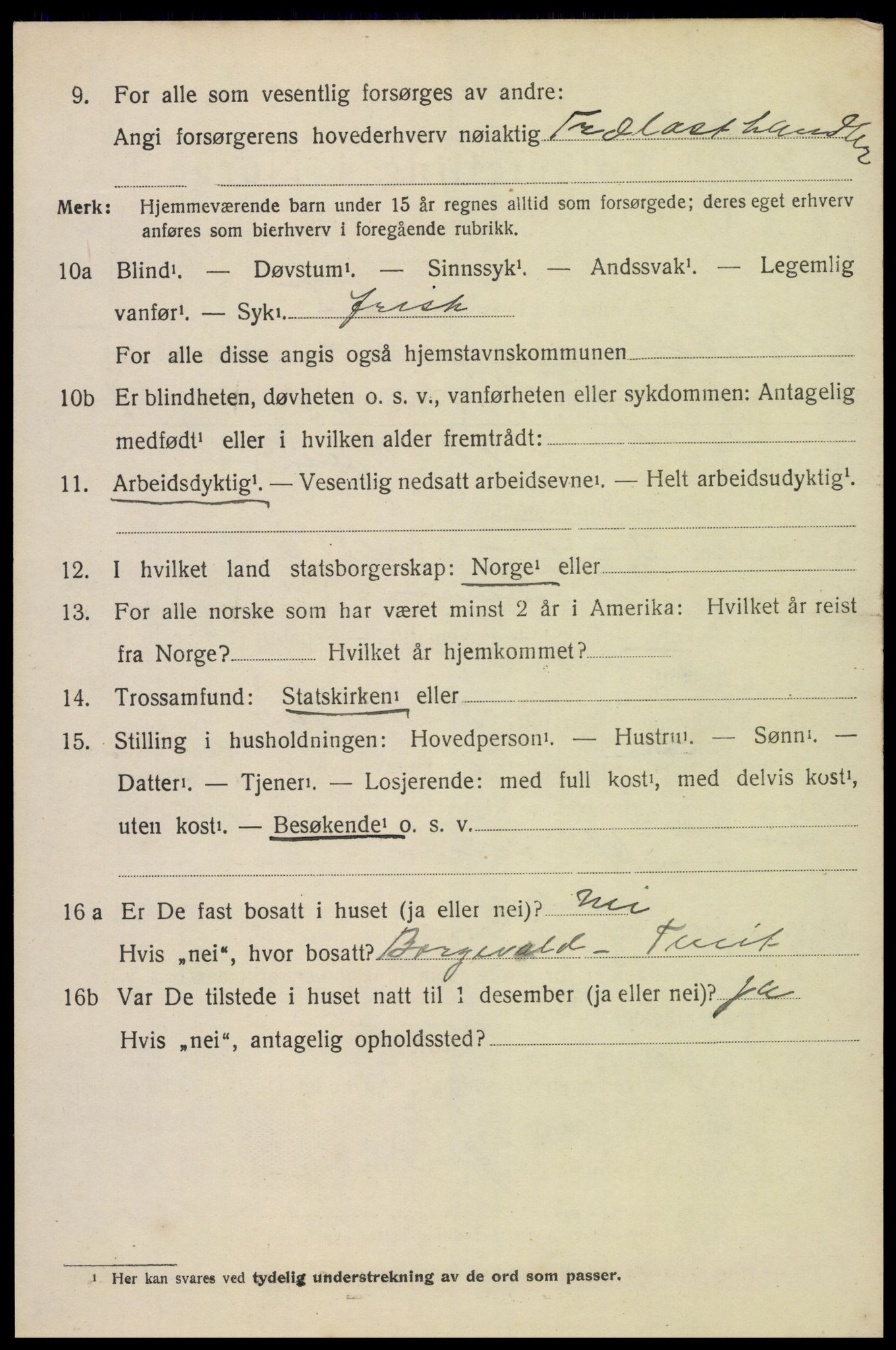 SAK, 1920 census for Birkenes, 1920, p. 3024