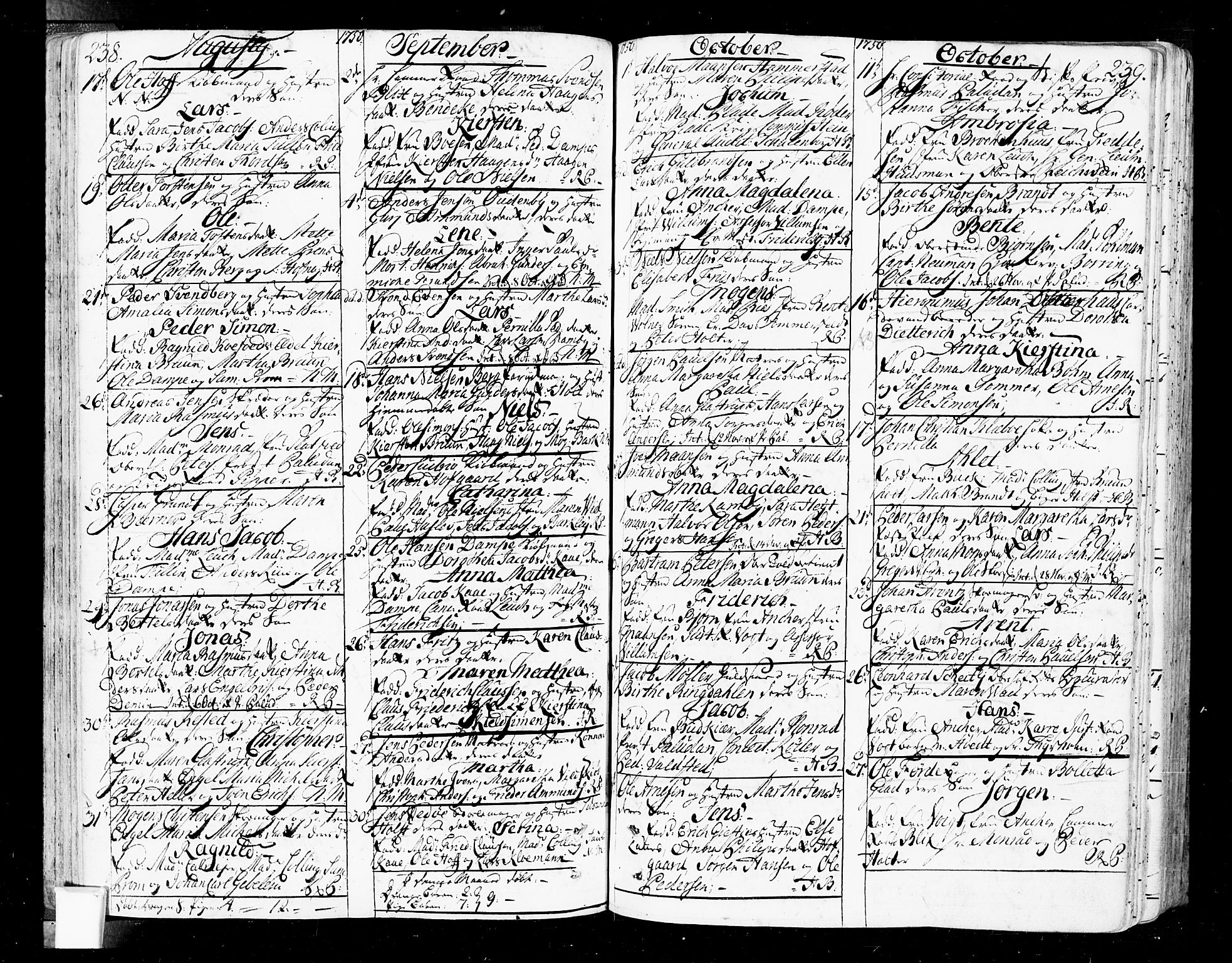 Oslo domkirke Kirkebøker, SAO/A-10752/F/Fa/L0004: Parish register (official) no. 4, 1743-1786, p. 238-239