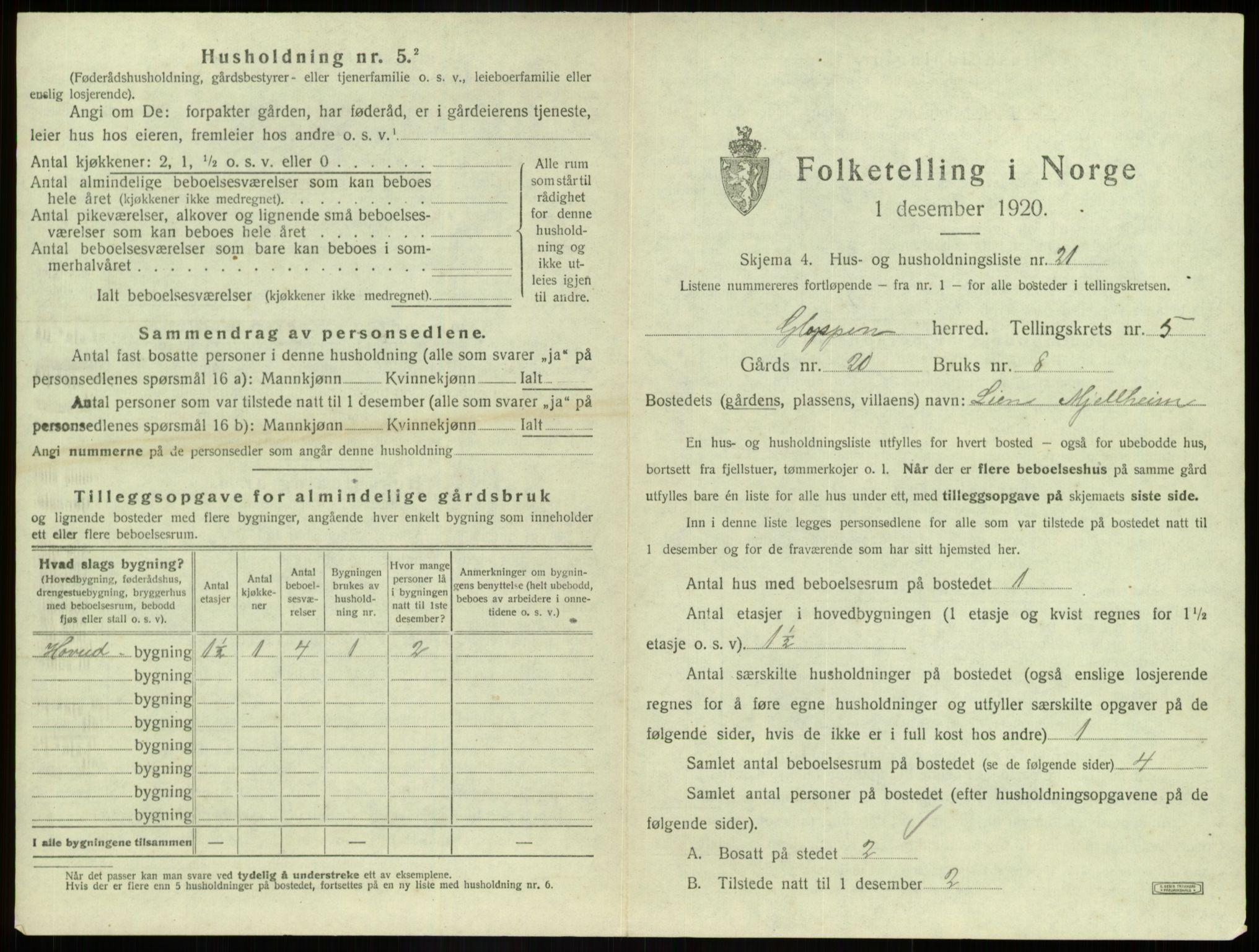 SAB, 1920 census for Gloppen, 1920, p. 433