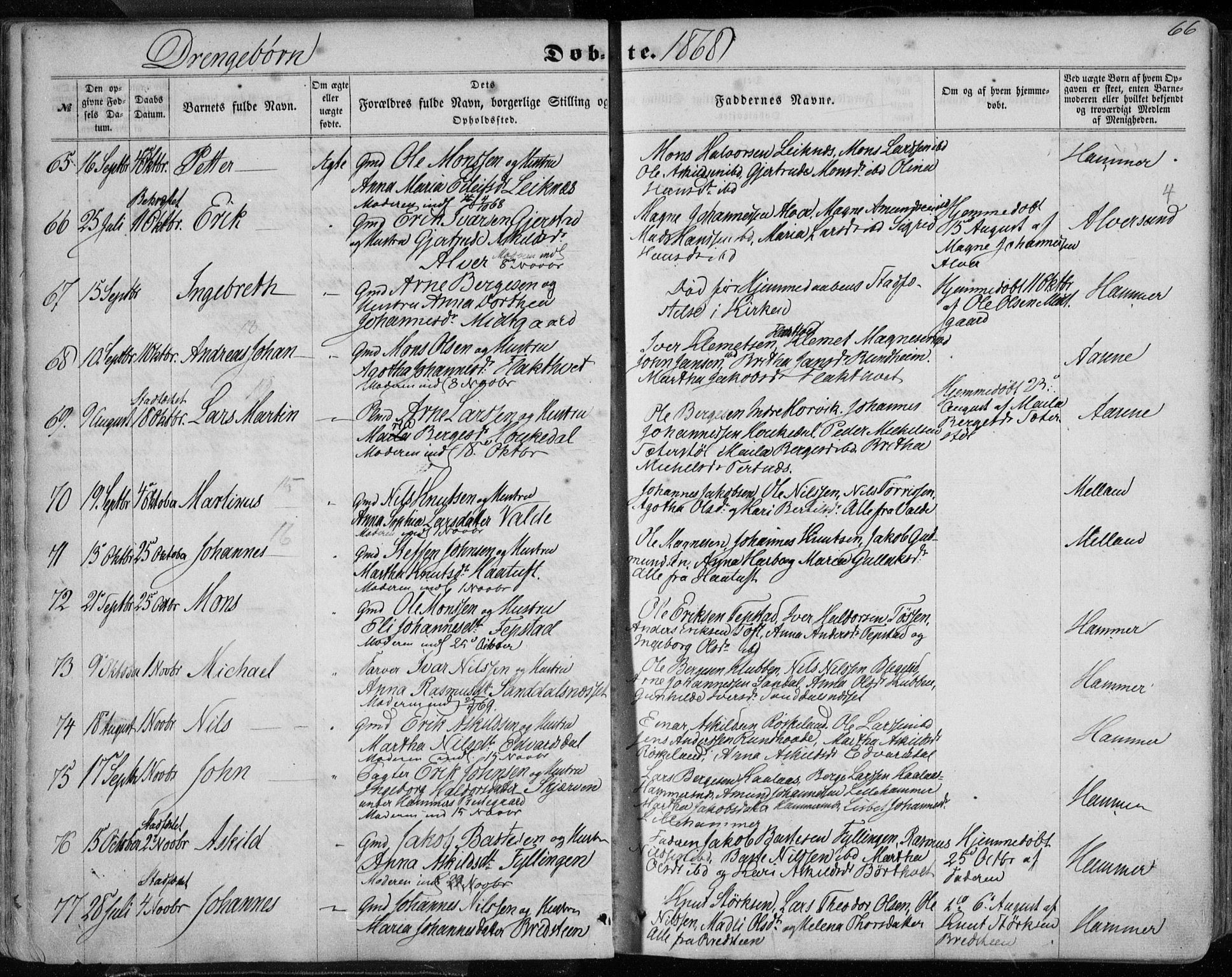 Hamre sokneprestembete, AV/SAB-A-75501/H/Ha/Haa/Haaa/L0014: Parish register (official) no. A 14, 1858-1872, p. 66