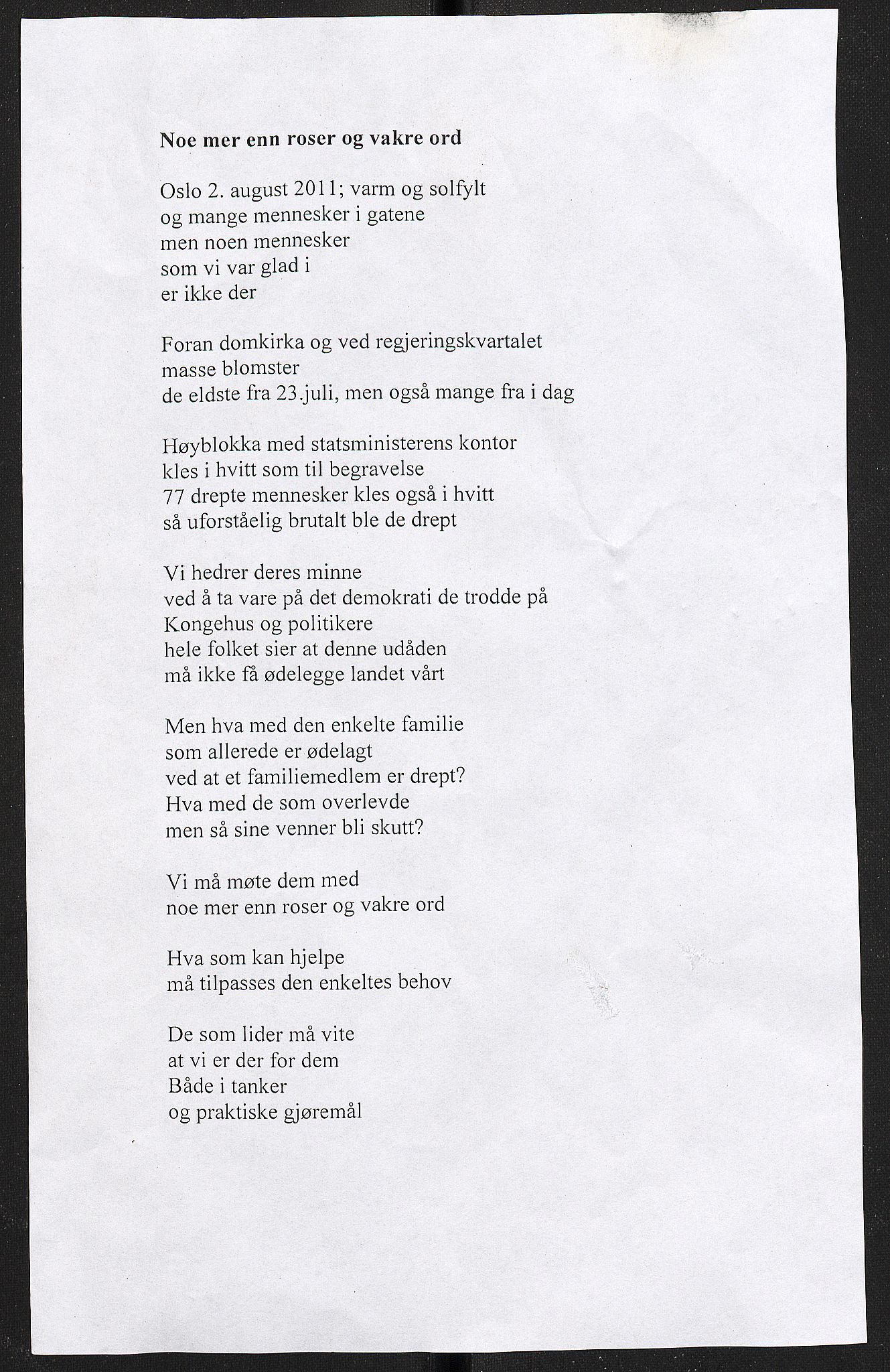 Minnemateriale etter 22.07.2011, RA/S-6313/00/A/L0001: Minnemateriale utvalgt for publisering i forbindelse med ettårsmarkeringen, 2011, p. 856