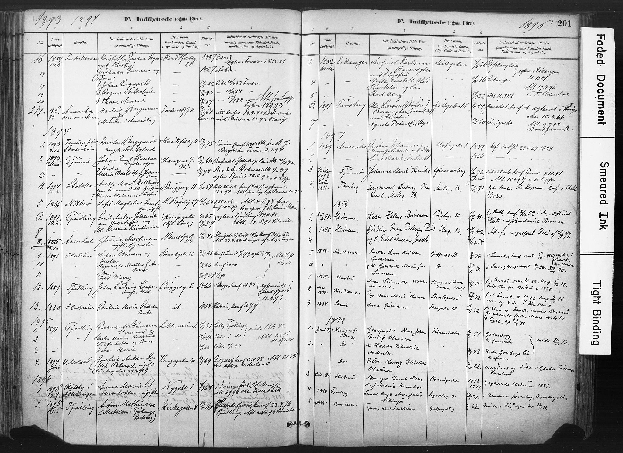 Larvik kirkebøker, SAKO/A-352/F/Fa/L0010: Parish register (official) no. I 10, 1884-1910, p. 201