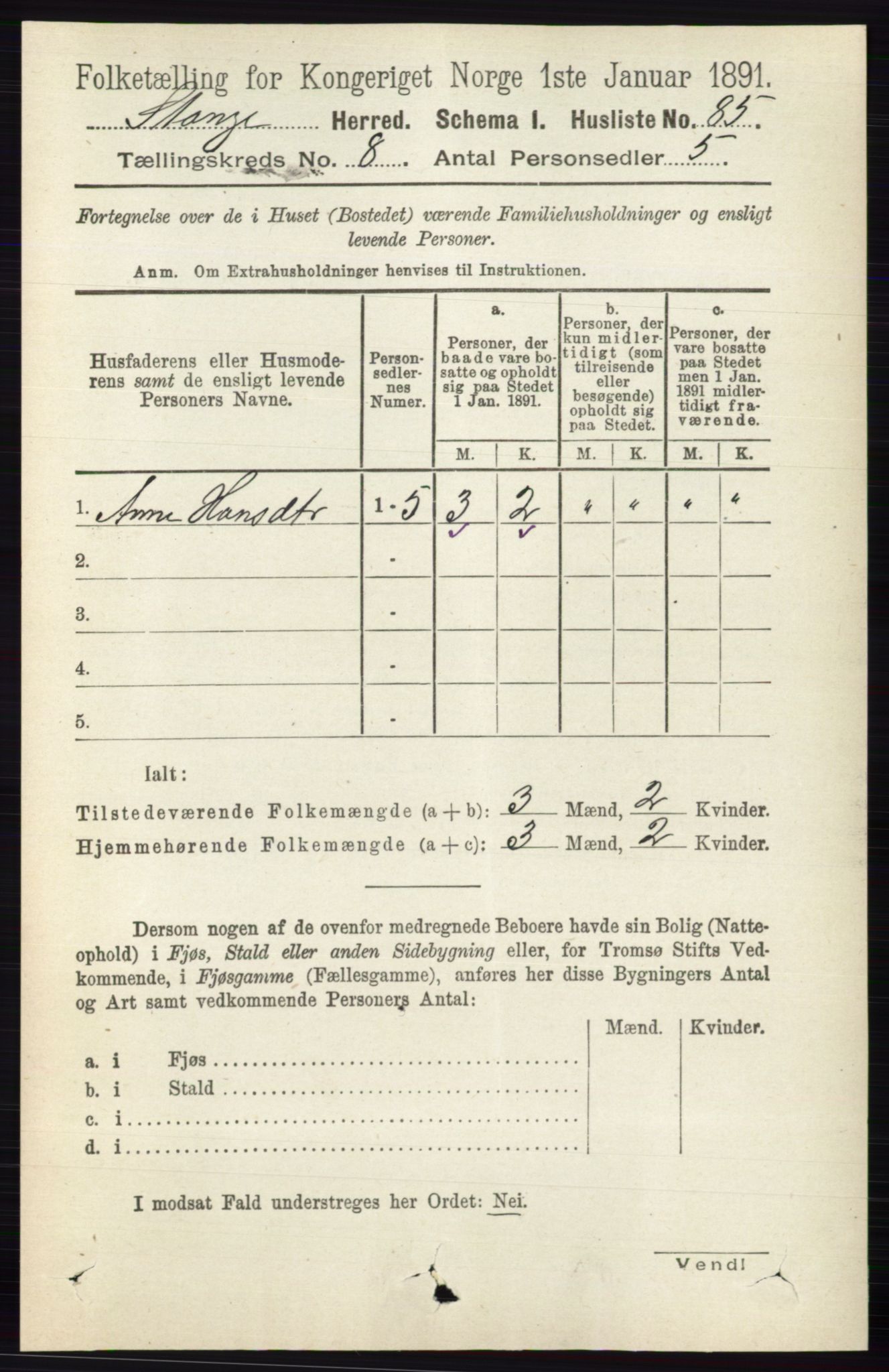 RA, 1891 census for 0417 Stange, 1891, p. 5327