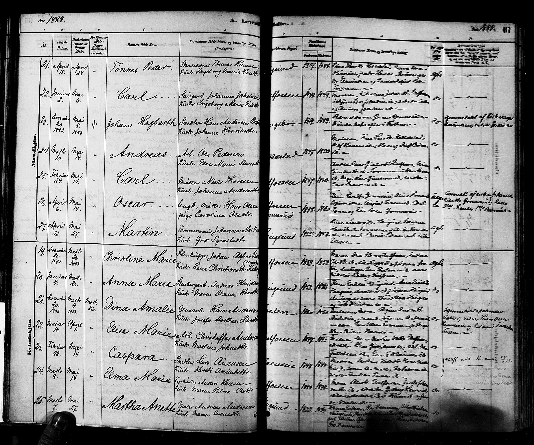 Eiker kirkebøker, AV/SAKO-A-4/F/Fb/L0001: Parish register (official) no. II 1, 1878-1888, p. 67