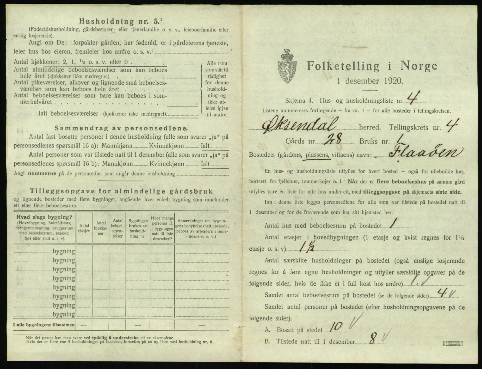 SAT, 1920 census for Øksendal, 1920, p. 235