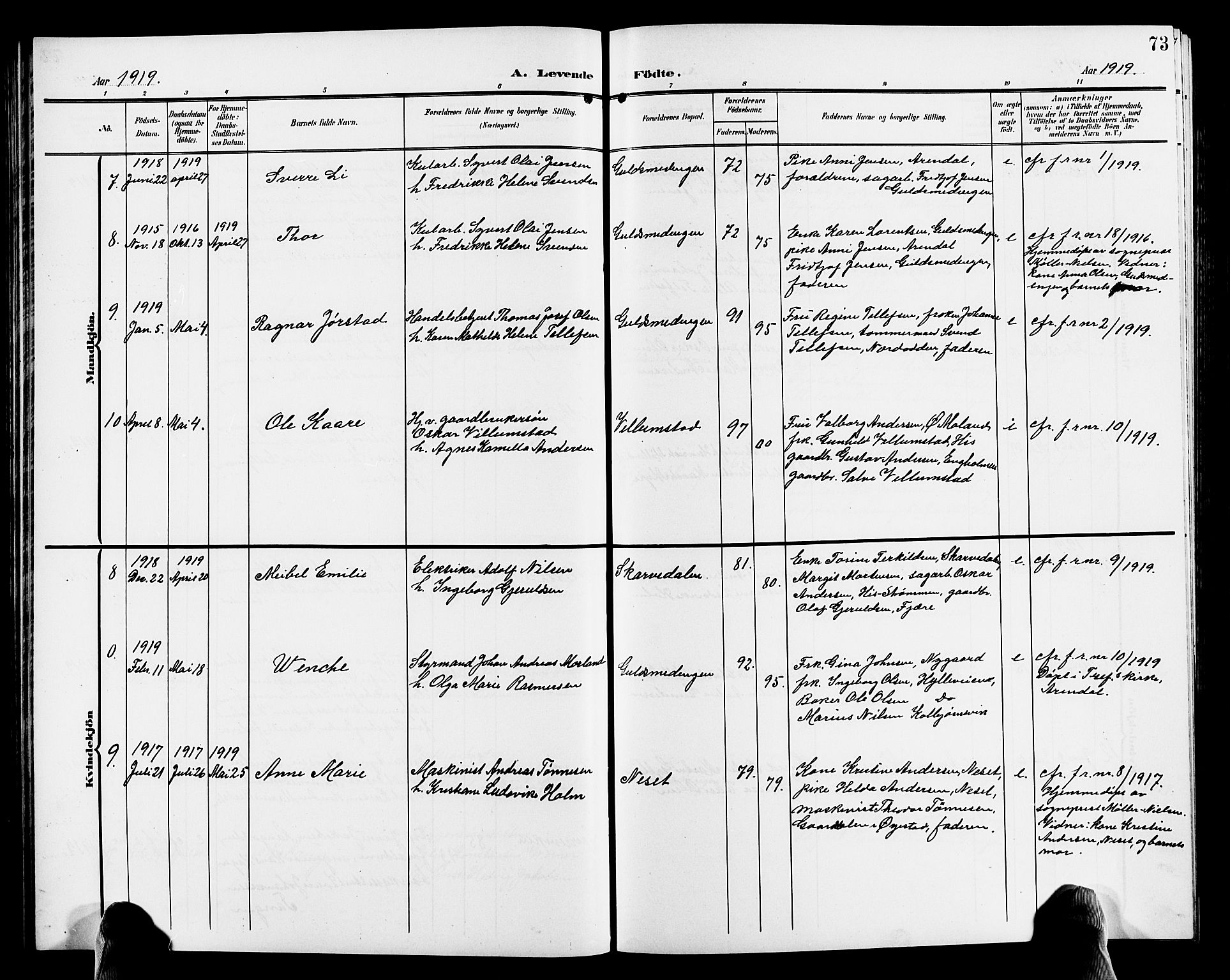 Hisøy sokneprestkontor, AV/SAK-1111-0020/F/Fb/L0004: Parish register (copy) no. B 4, 1905-1923, p. 73