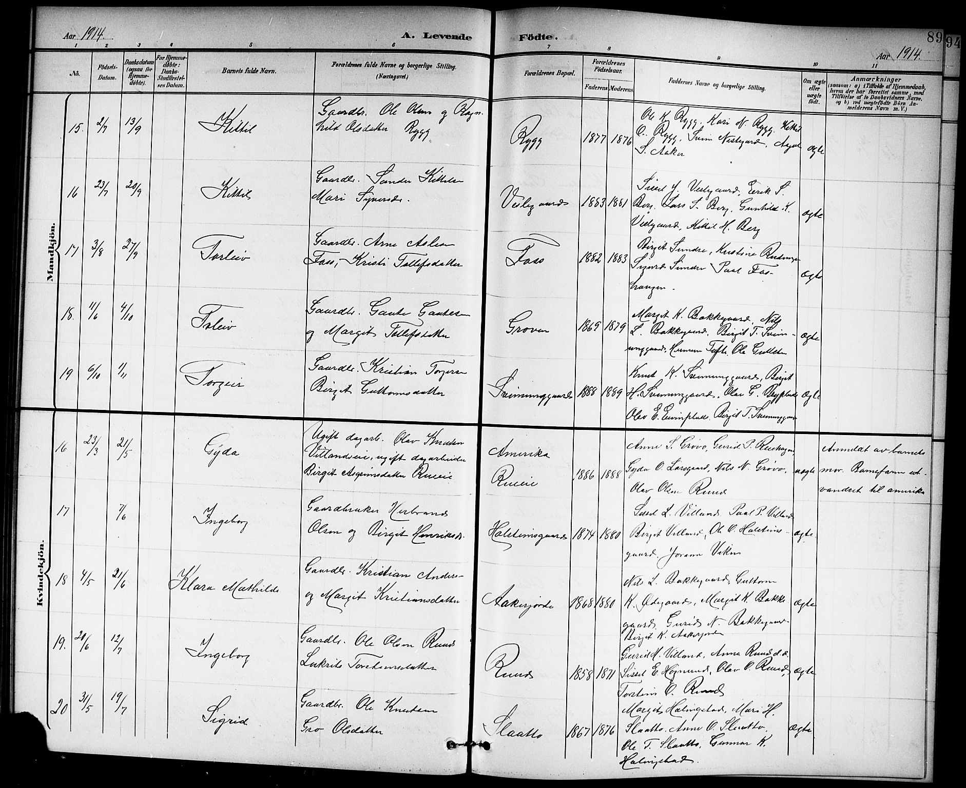 Hol kirkebøker, AV/SAKO-A-227/G/Ga/L0001: Parish register (copy) no. I 1, 1900-1919, p. 89