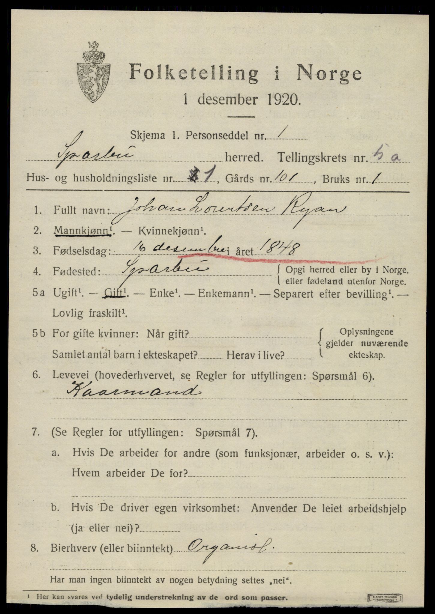 SAT, 1920 census for Sparbu, 1920, p. 6189