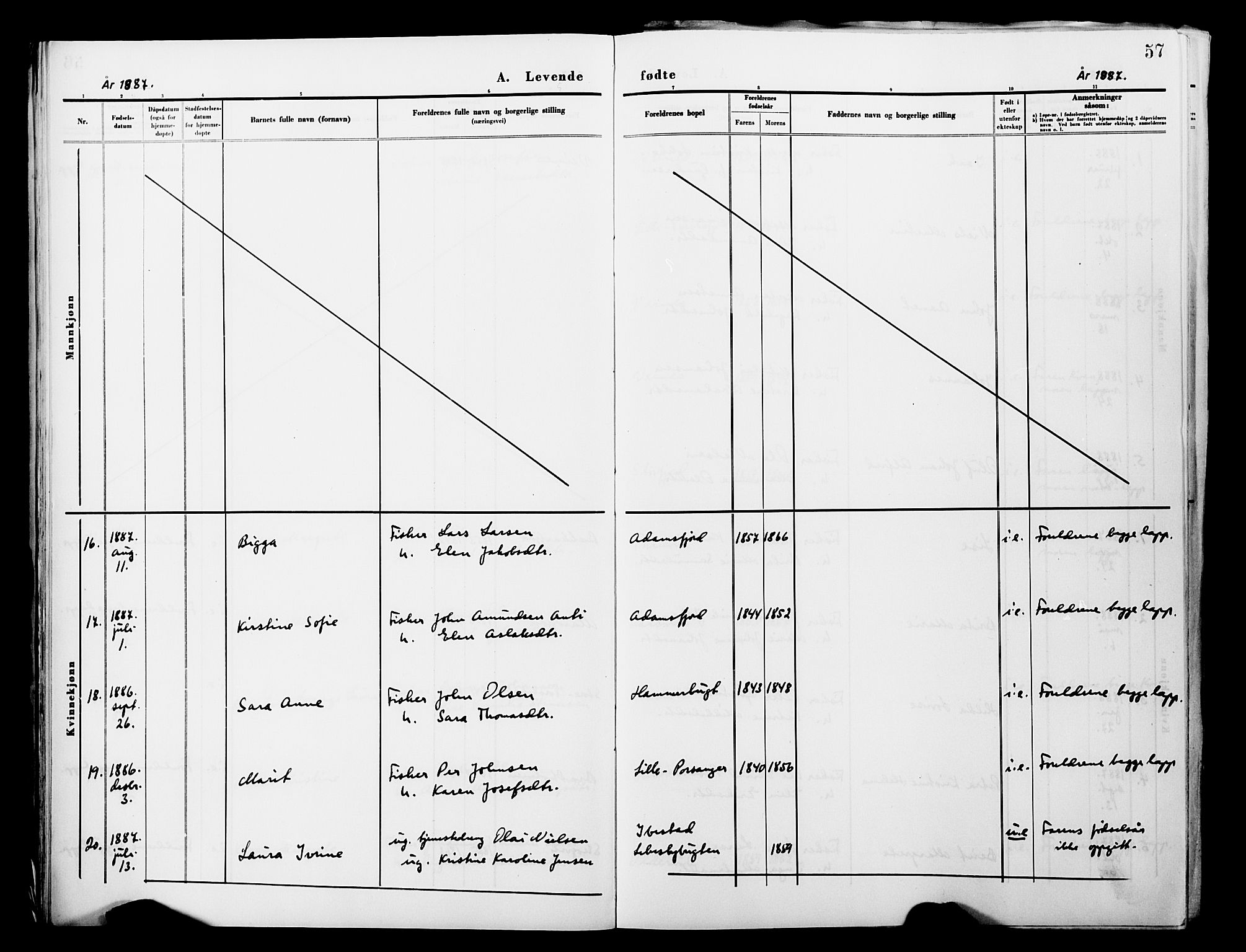 Lebesby sokneprestkontor, AV/SATØ-S-1353/H/Ha/L0004kirke: Parish register (official) no. 4, 1870-1902, p. 57