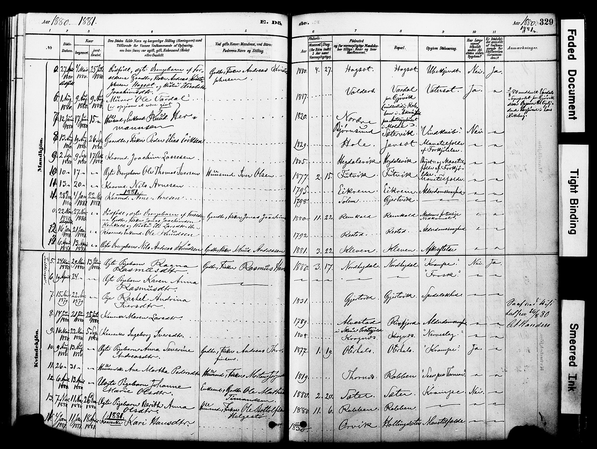 Ministerialprotokoller, klokkerbøker og fødselsregistre - Møre og Romsdal, SAT/A-1454/560/L0721: Parish register (official) no. 560A05, 1878-1917, p. 329