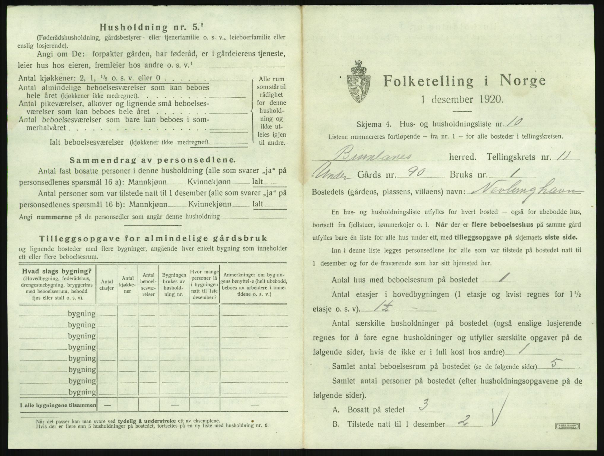SAKO, 1920 census for Brunlanes, 1920, p. 1499