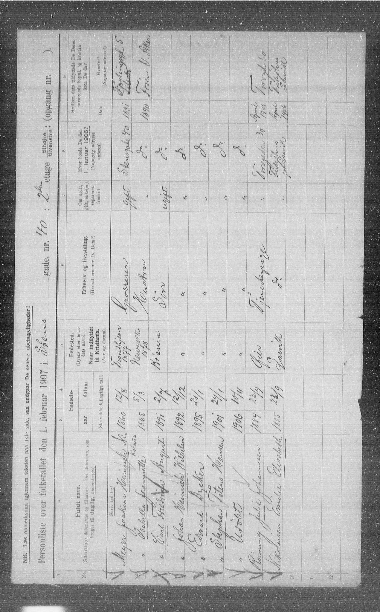 OBA, Municipal Census 1907 for Kristiania, 1907, p. 52067