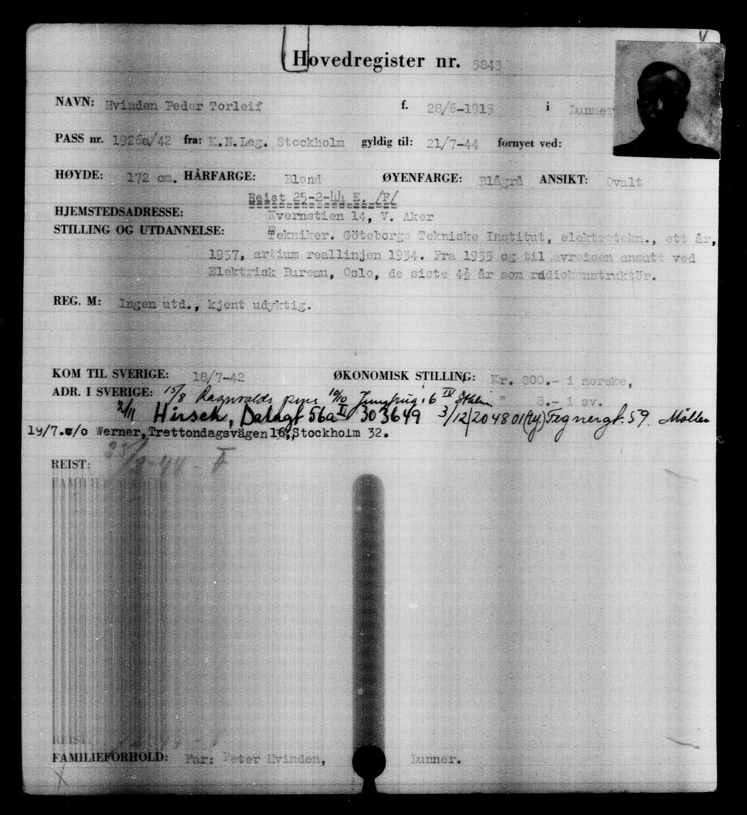 Utenriksstasjonene, Legasjonen i Stockholm, Flyktningkontoret, AV/RA-S-6753/V/Va/L0004: Kjesäterkartoteket, flyktninger med registreringsnr. 3496-6610, 1940-1945, p. 2729