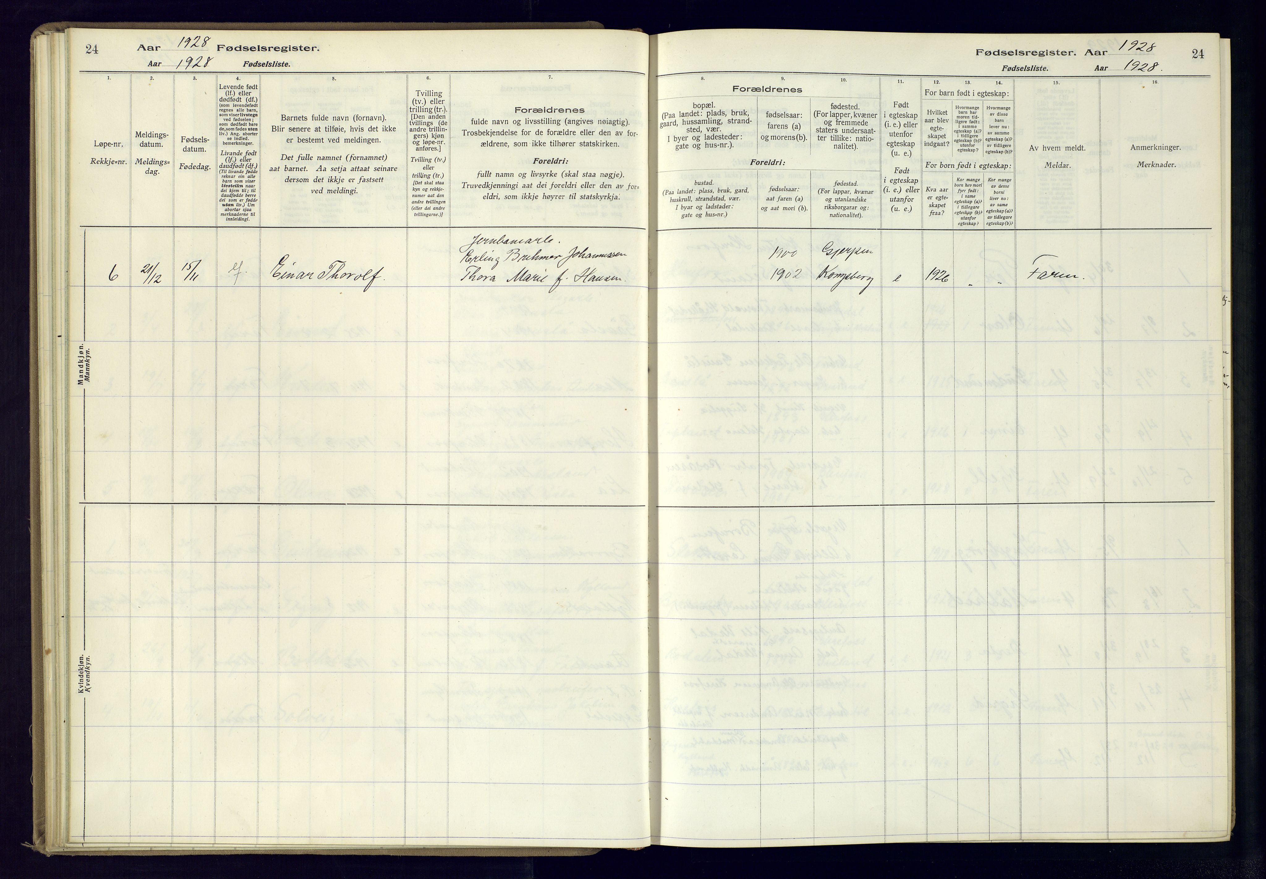 Herefoss sokneprestkontor, AV/SAK-1111-0019/J/Ja/L0001: Birth register no. II.6.10, 1916-1982, p. 24