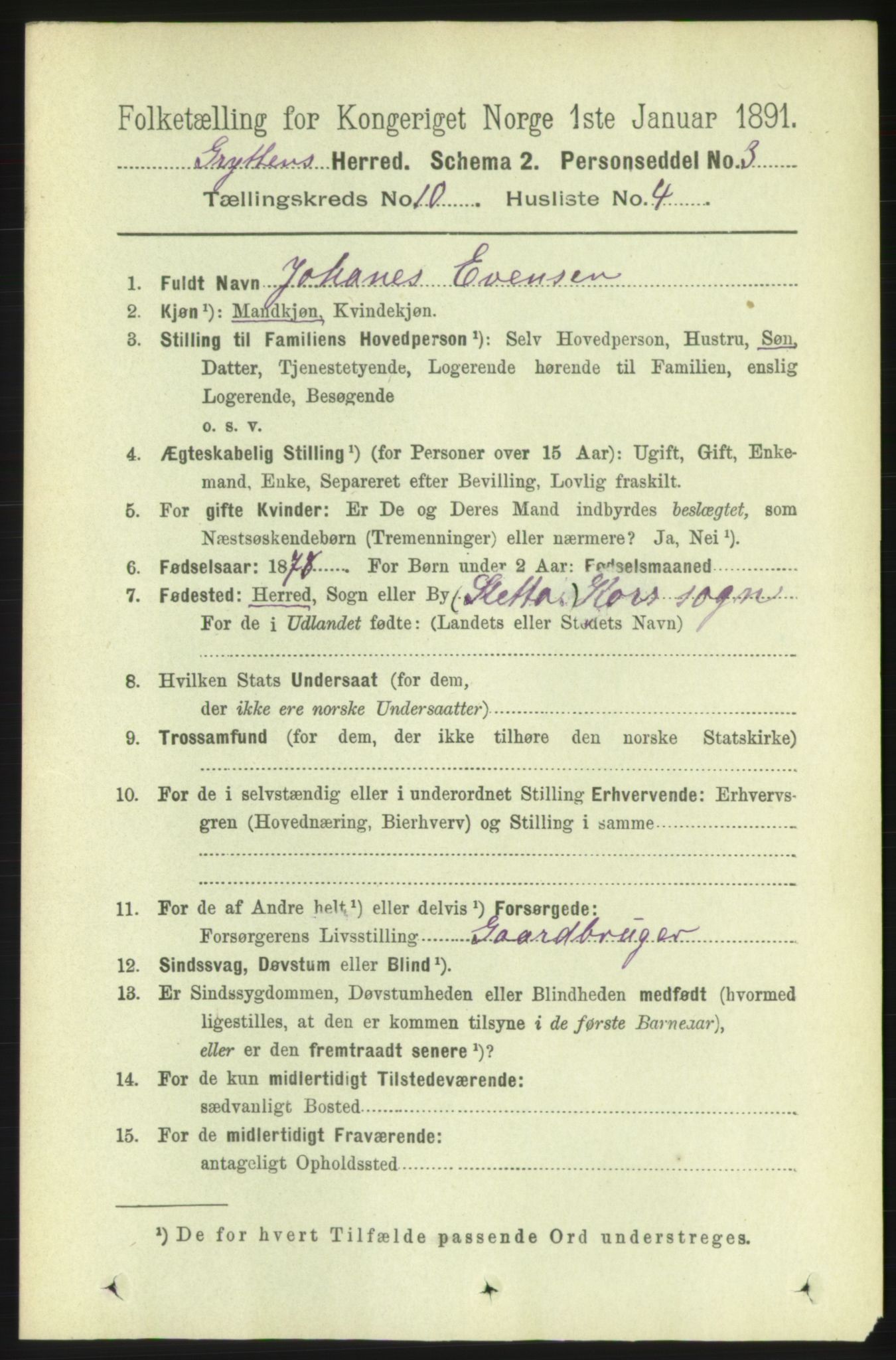 RA, 1891 census for 1539 Grytten, 1891, p. 3642