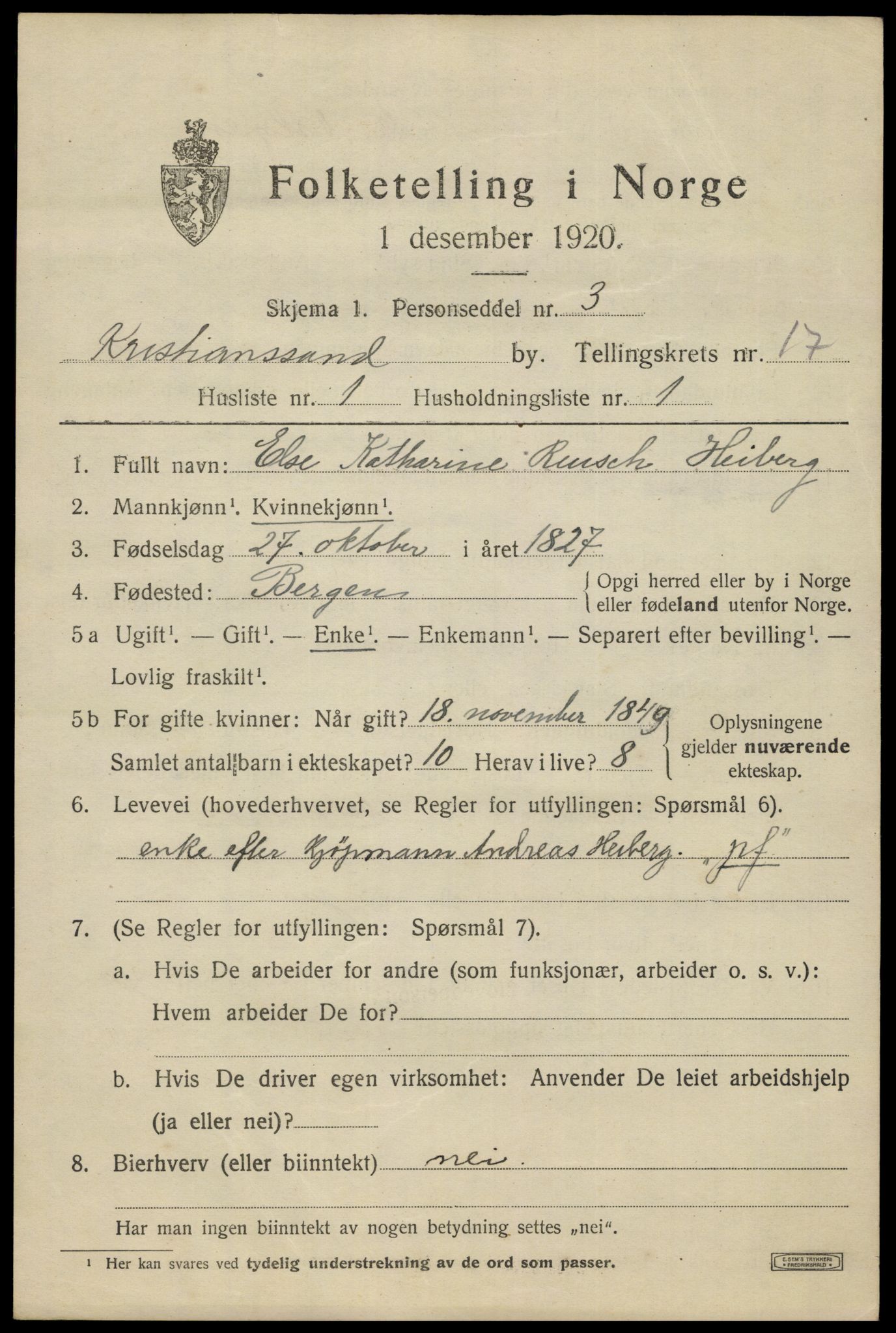 SAK, 1920 census for Kristiansand, 1920, p. 32389