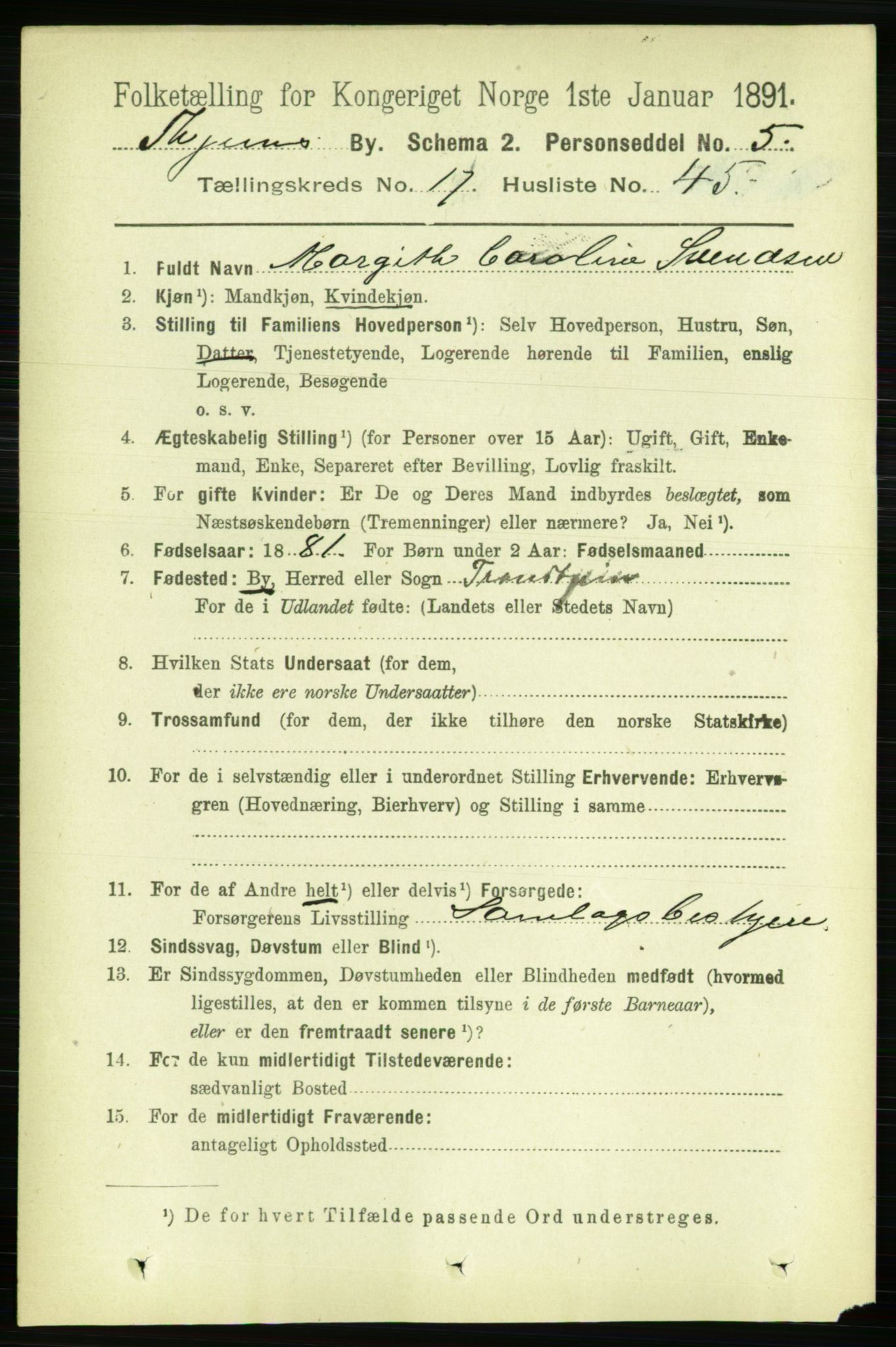 RA, 1891 census for 1601 Trondheim, 1891, p. 13720