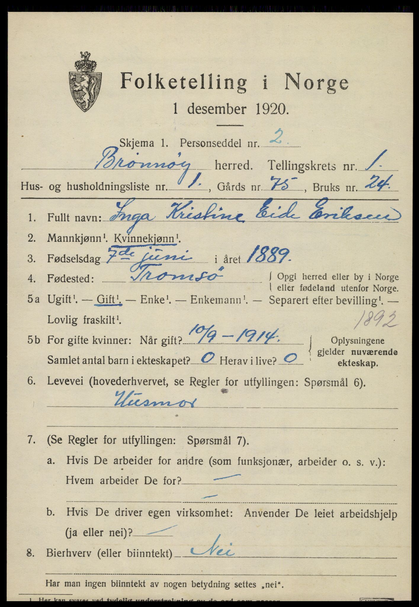 SAT, 1920 census for Brønnøy, 1920, p. 1224