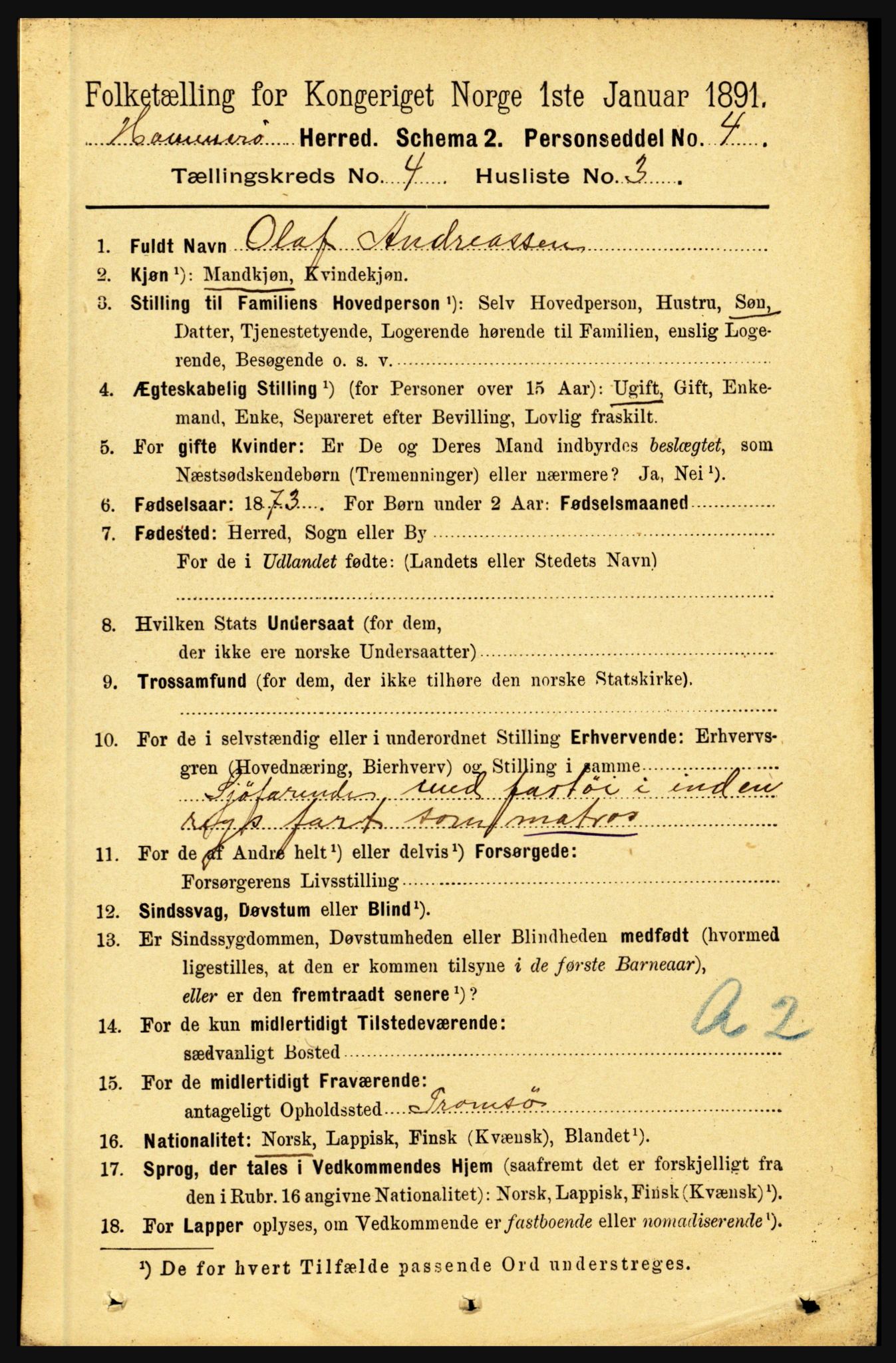 RA, 1891 census for 1849 Hamarøy, 1891, p. 1959