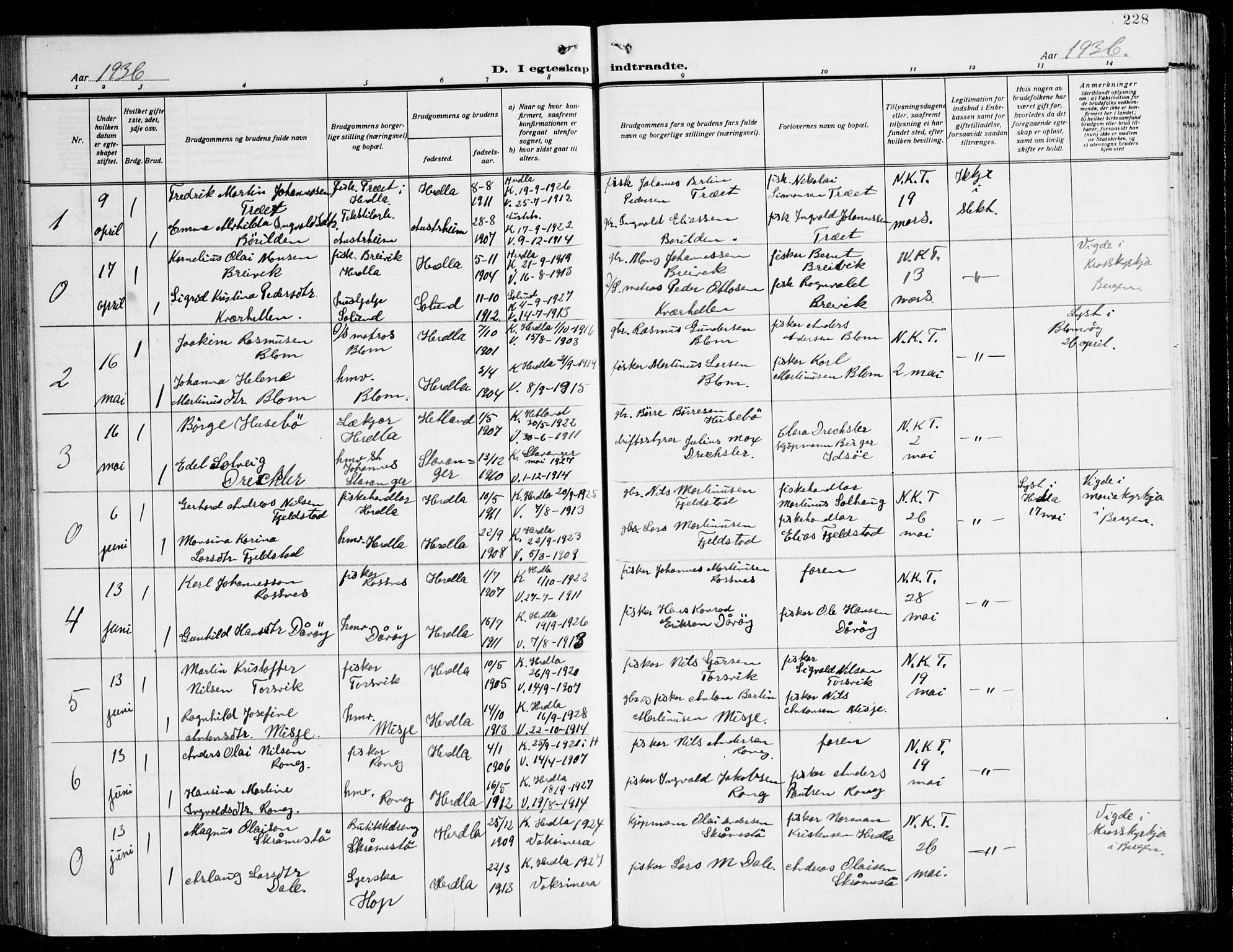 Herdla Sokneprestembete, SAB/A-75701/H/Hab: Parish register (copy) no. C 3, 1926-1940, p. 228