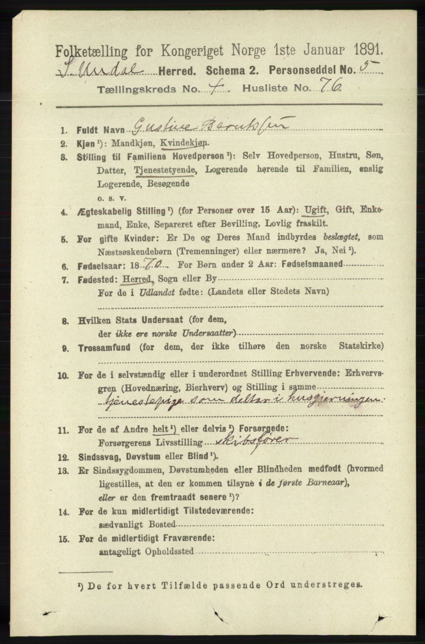 RA, 1891 census for 1029 Sør-Audnedal, 1891, p. 1824