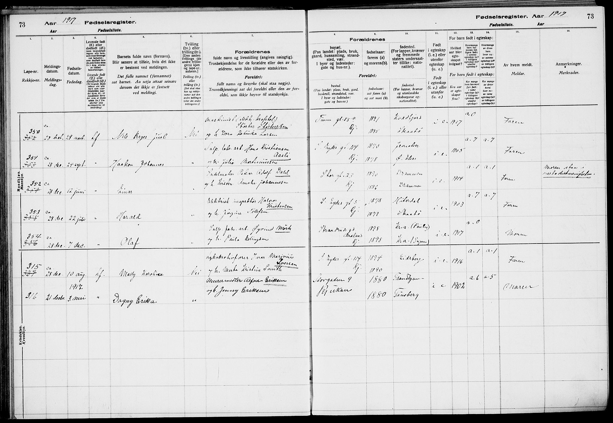 Rjukan kirkebøker, AV/SAKO-A-294/J/Ja/L0001: Birth register no. 1, 1916-1922, p. 73