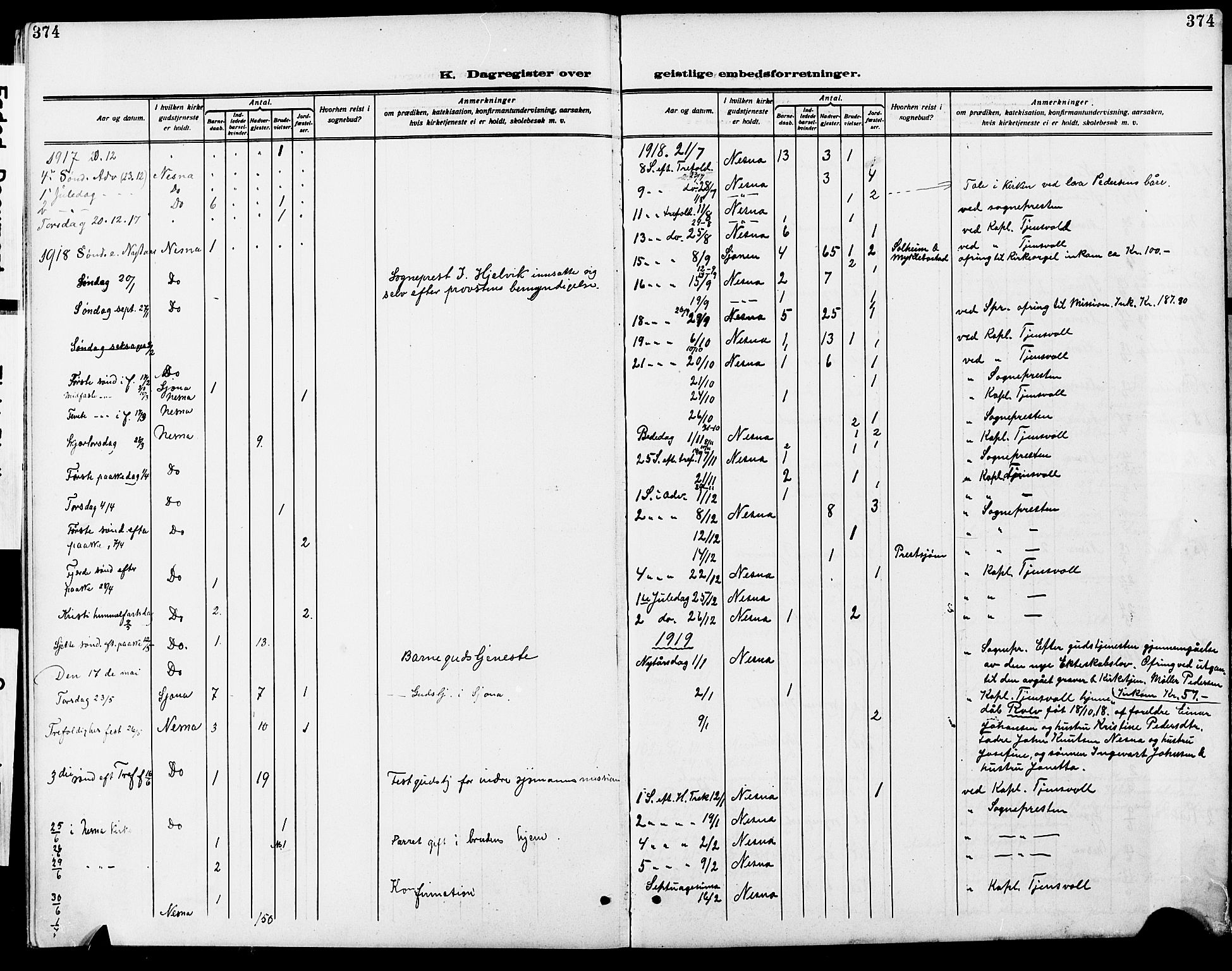 Ministerialprotokoller, klokkerbøker og fødselsregistre - Nordland, SAT/A-1459/838/L0560: Parish register (copy) no. 838C07, 1910-1928, p. 374