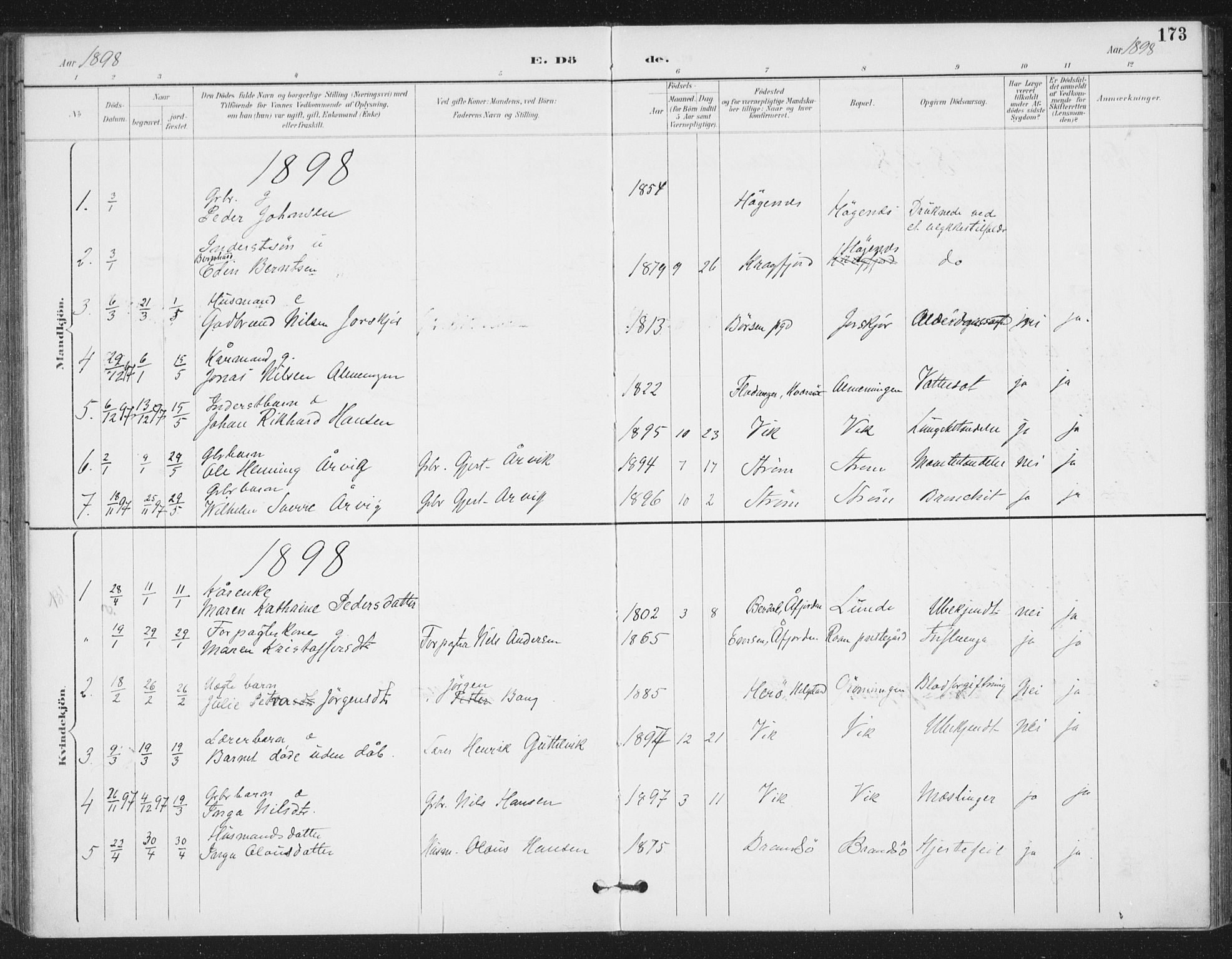 Ministerialprotokoller, klokkerbøker og fødselsregistre - Sør-Trøndelag, SAT/A-1456/657/L0708: Parish register (official) no. 657A09, 1894-1904, p. 173
