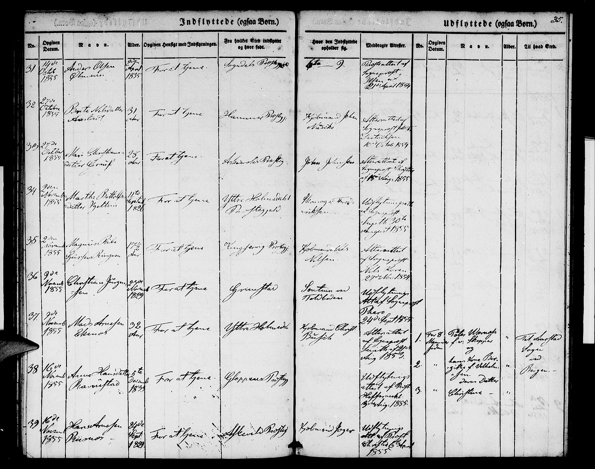 Nykirken Sokneprestembete, SAB/A-77101/H/Hab: Parish register (copy) no. F 1, 1837-1859, p. 35