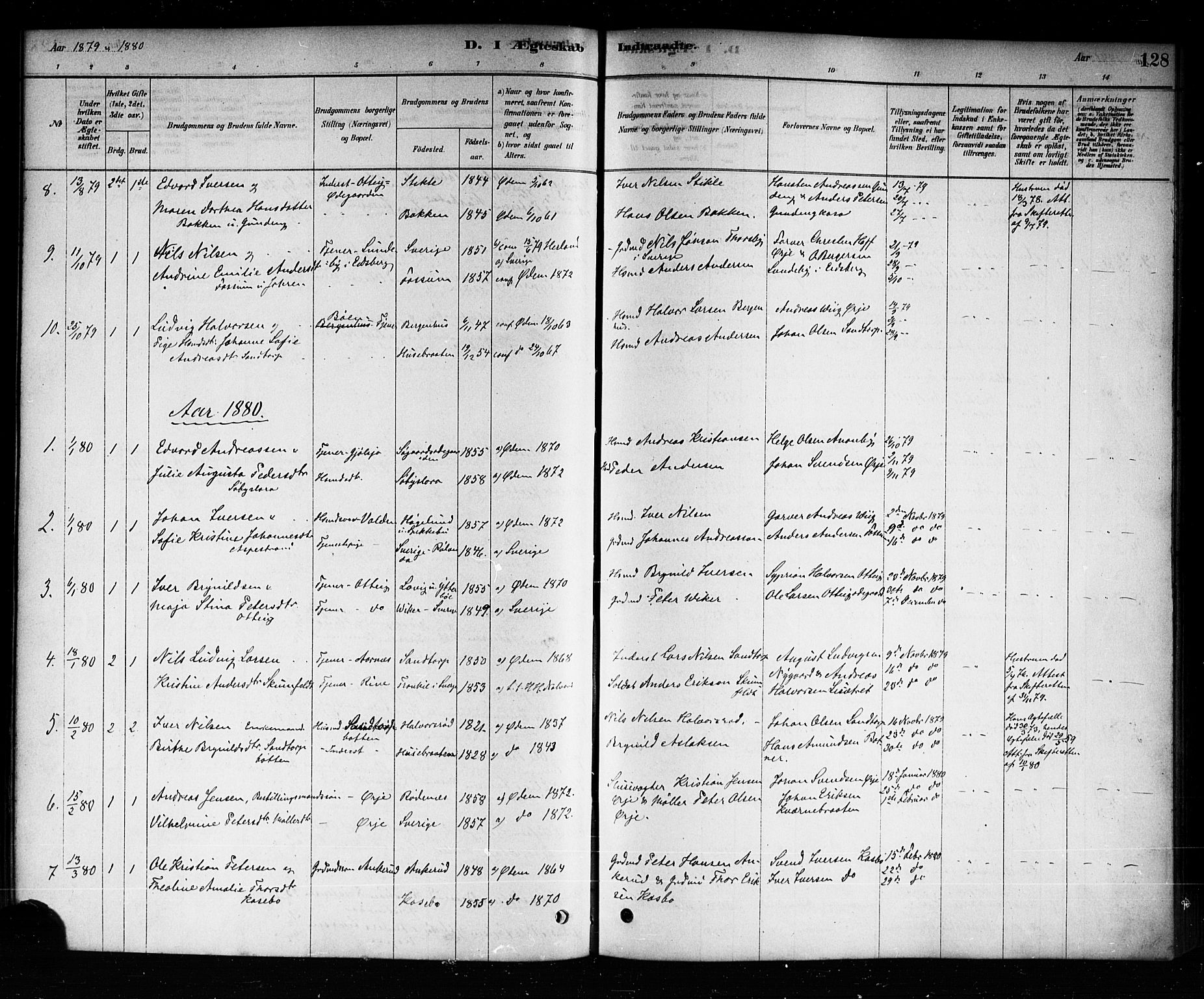 Aremark prestekontor Kirkebøker, SAO/A-10899/F/Fb/L0004: Parish register (official) no. II 4, 1878-1895, p. 128