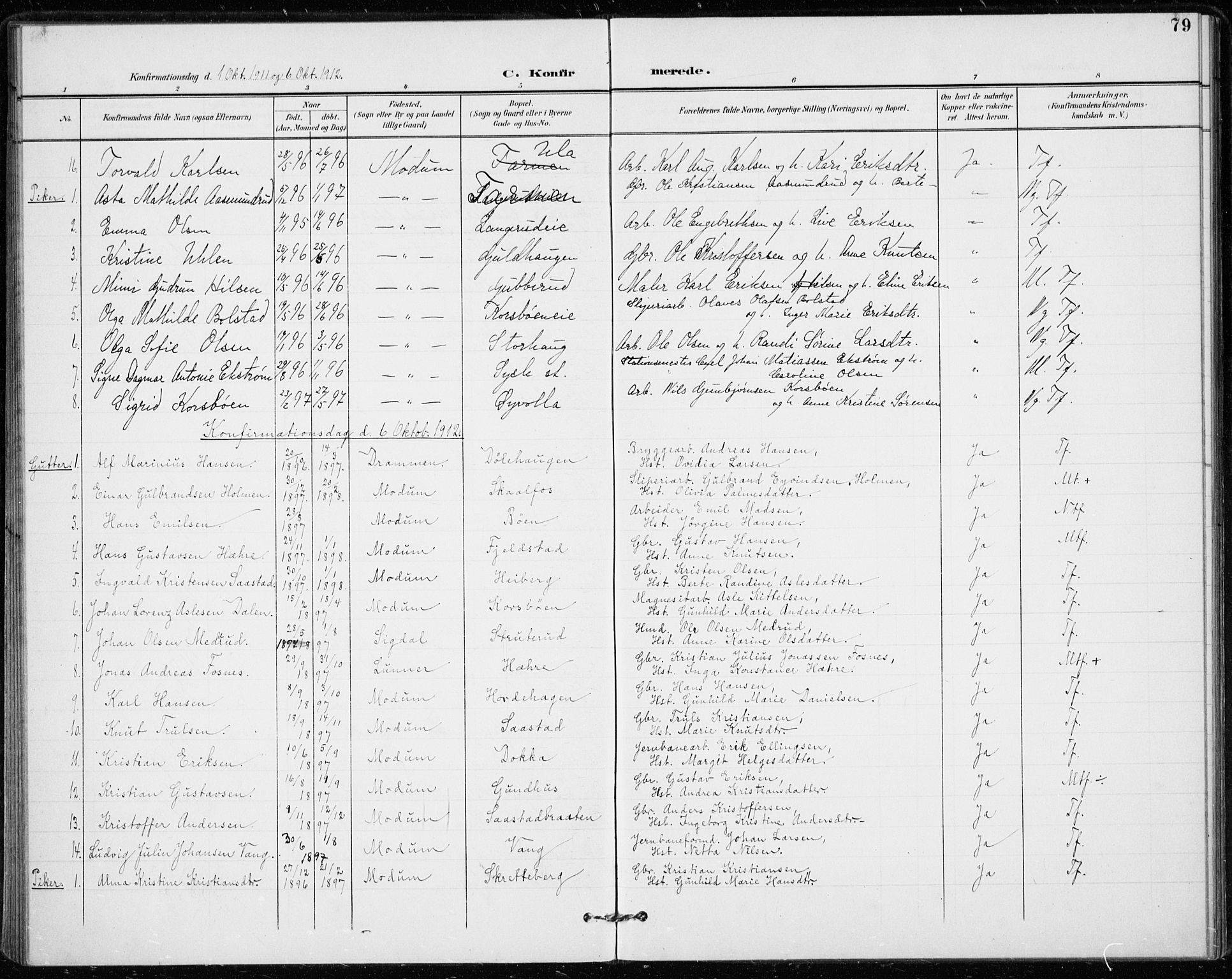 Modum kirkebøker, AV/SAKO-A-234/F/Fa/L0020: Parish register (official) no. 20, 1900-1917, p. 79