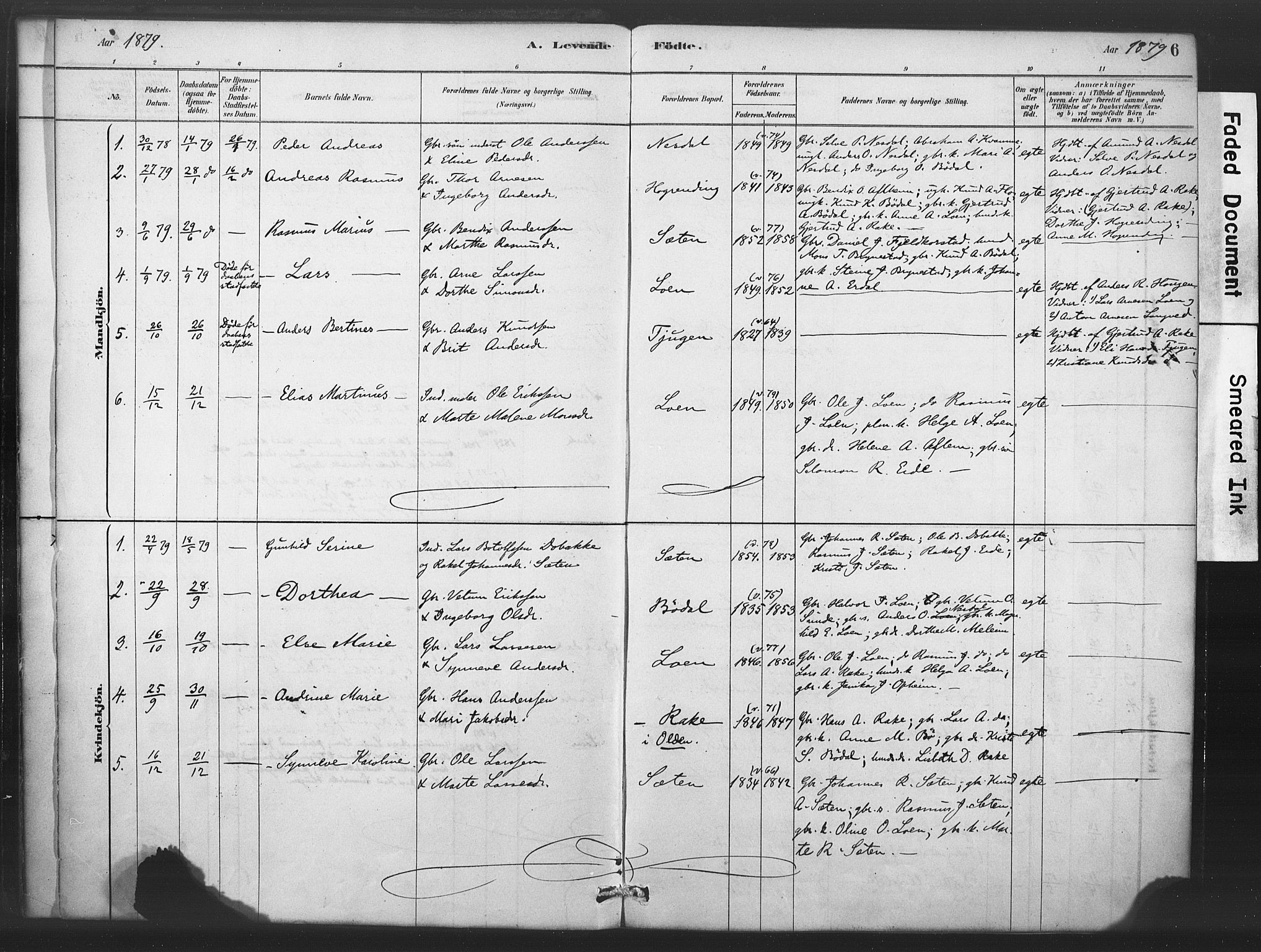 Stryn Sokneprestembete, SAB/A-82501: Parish register (official) no. C 1, 1878-1907, p. 6